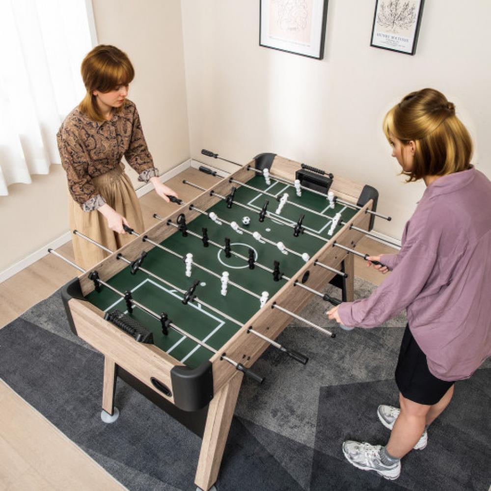 54 Inch Foosball Table Arcade Soccer Game Table with 2 Balls and 26 Players-Natural