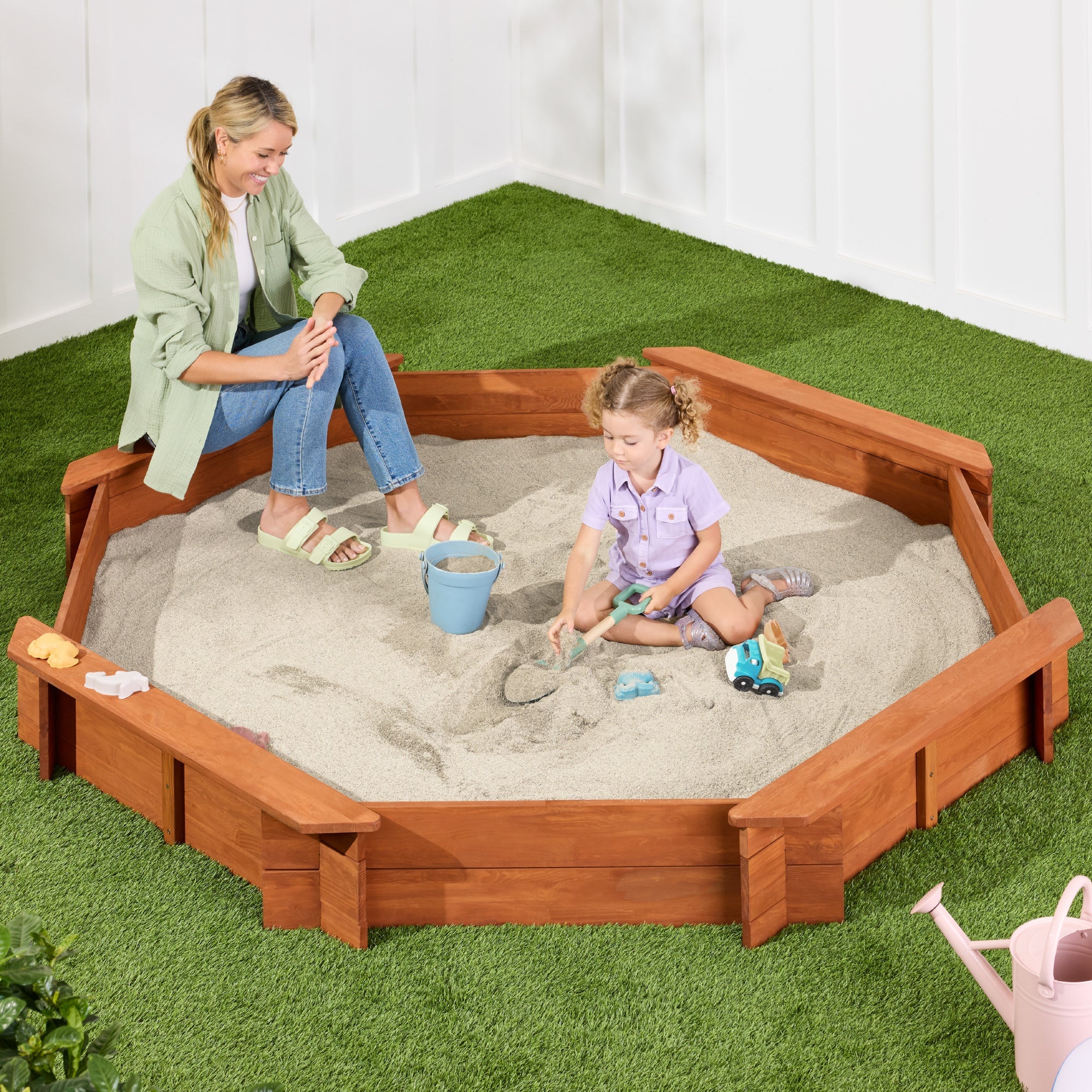 Best Choice Products Kid's Octagonal Wooden Outdoor Sandbox w/ Benches, 8 Seats, Cover, XL Sandpit, Liner