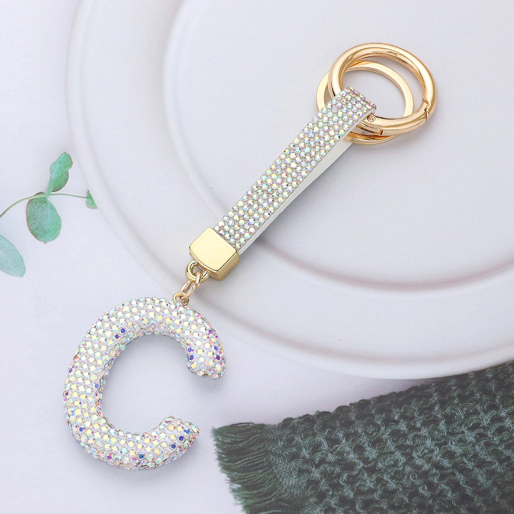 Bling Studded Monogram Initial C Keychain
