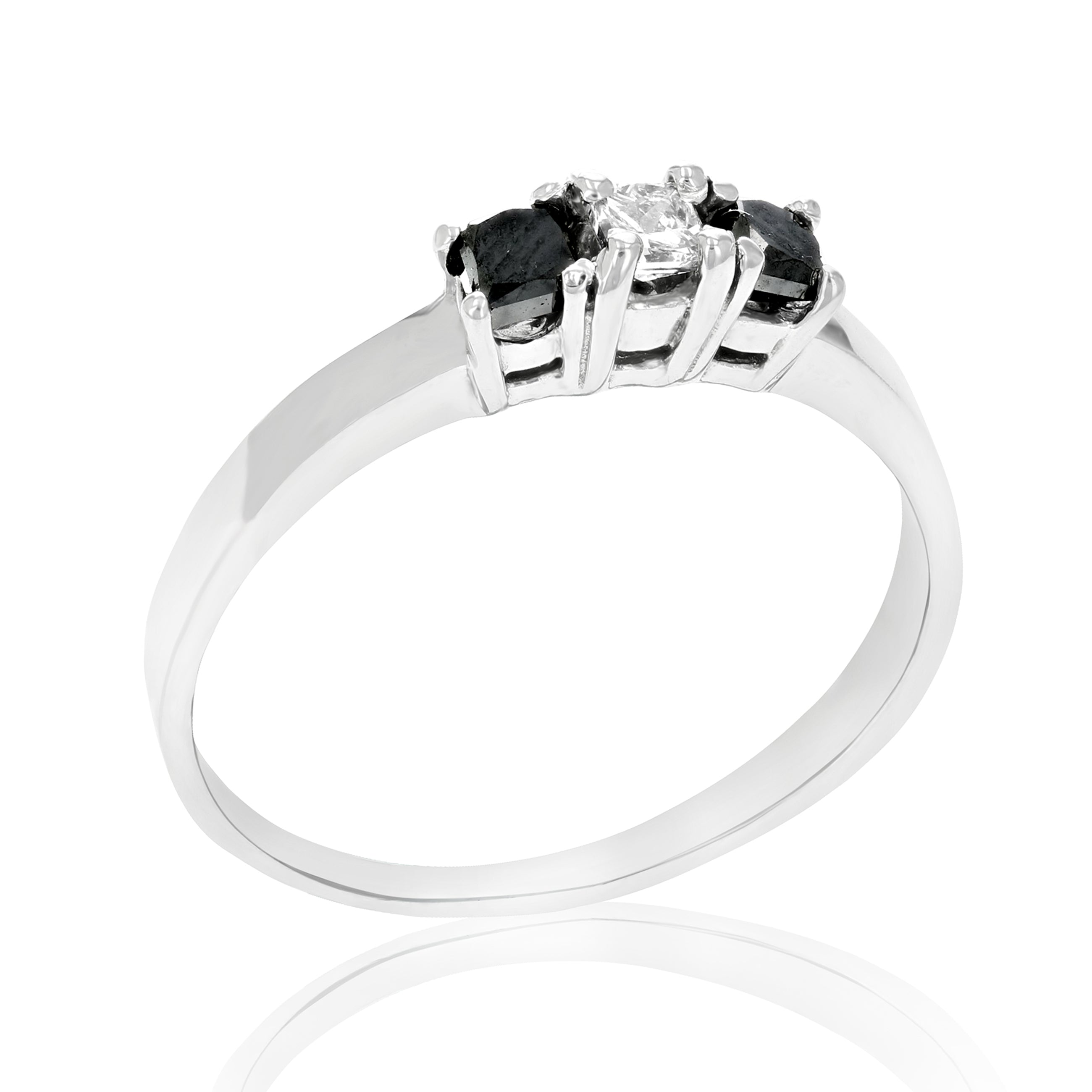 1/4 cttw 3 Stone Princess Black Diamond Engagement Ring 14K White Gold