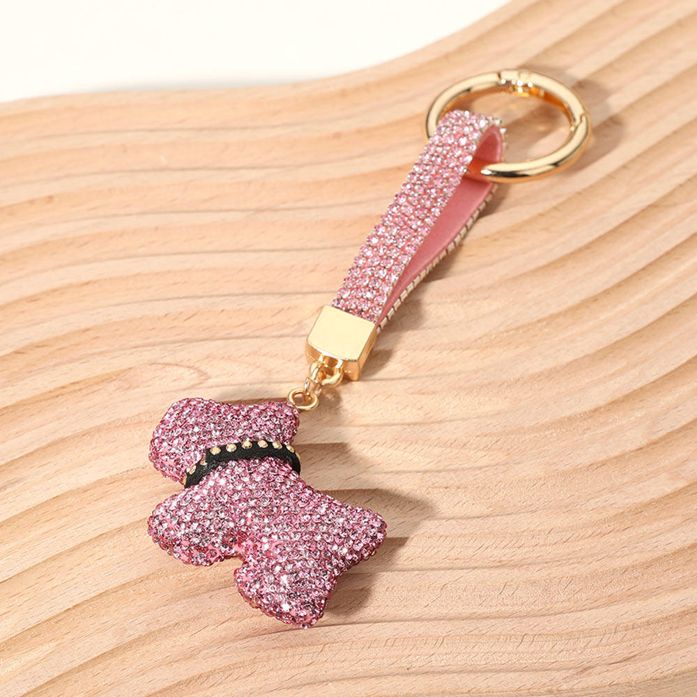 Bling Studded Dog Dangle Keychain / Bag Charm