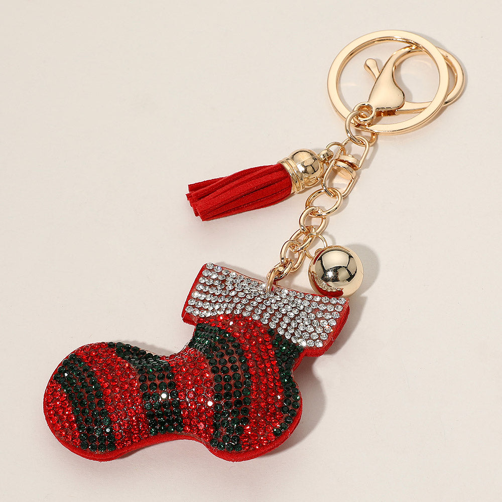 Bling Studded Christmas Socks Keychain / Bag Charm
