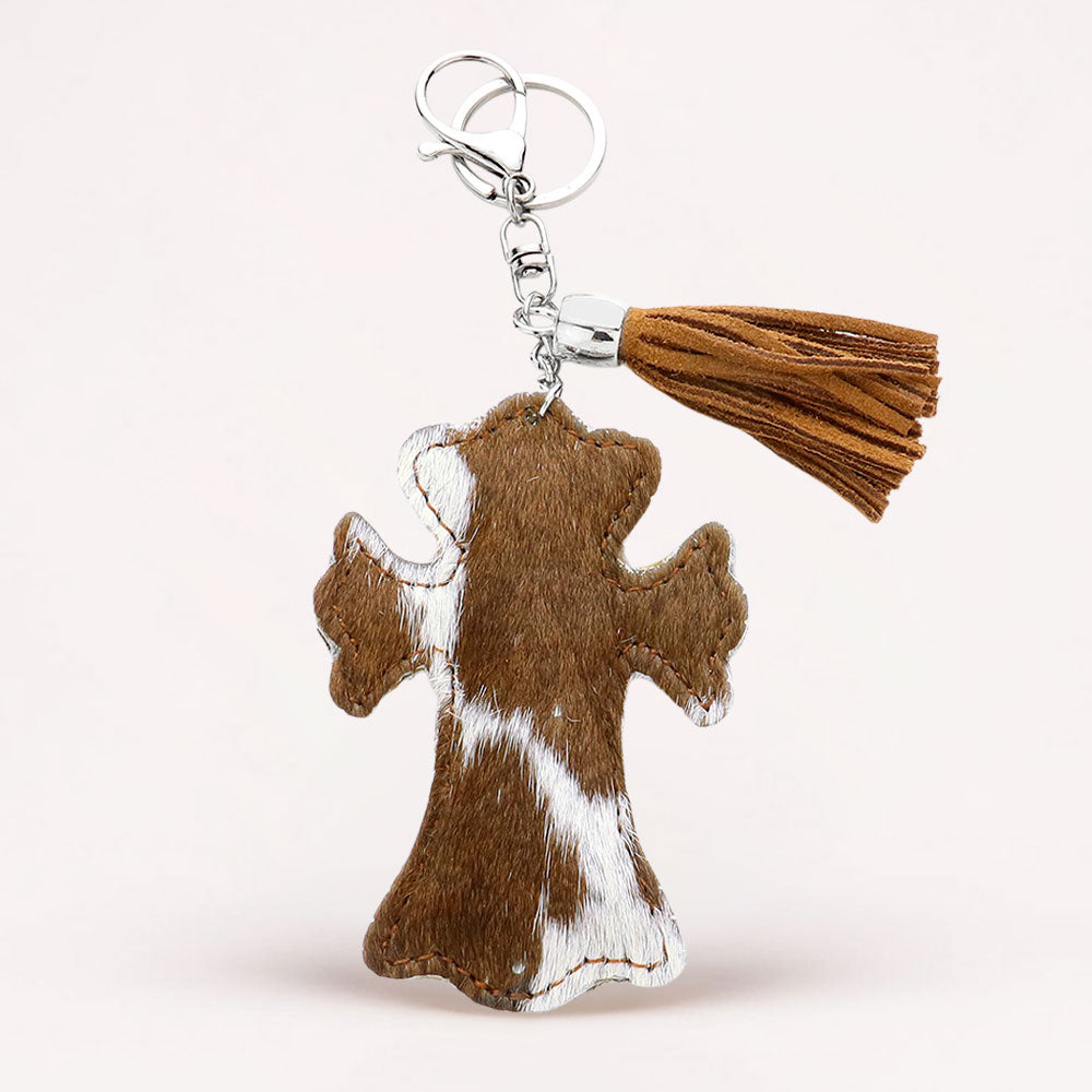 Genuine Fur Calf Cross Tassel Keychain / Bag Charm