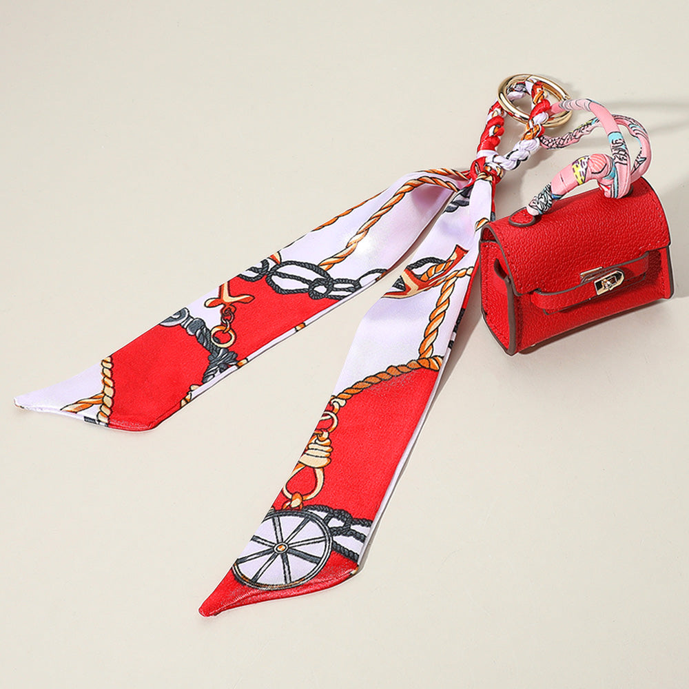Faux Leather Elegant and Stylish Mini Purse / Bag Charm with Abstract Pattern Petit Scarf
