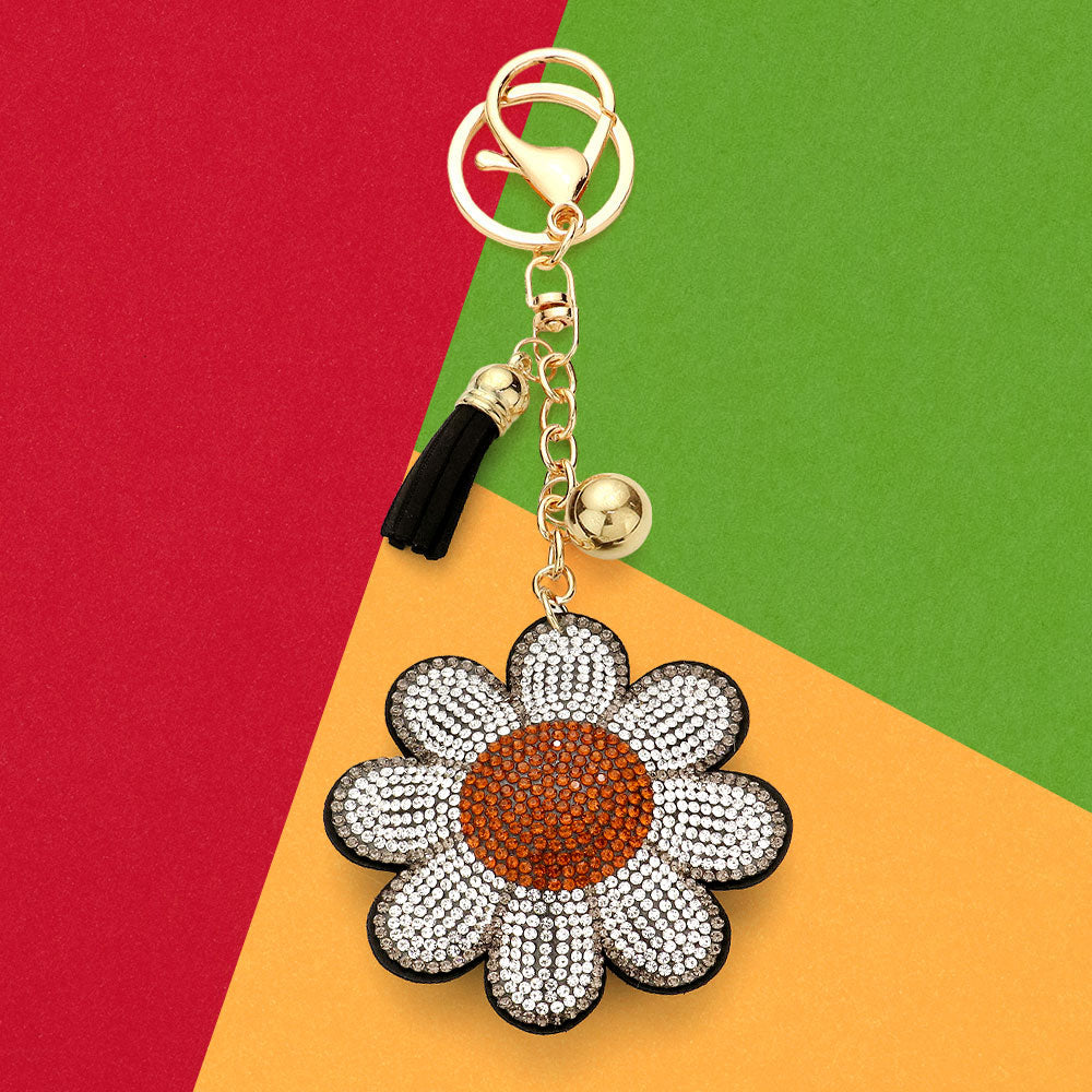 Bling Daisy Flower Tassel Keychain