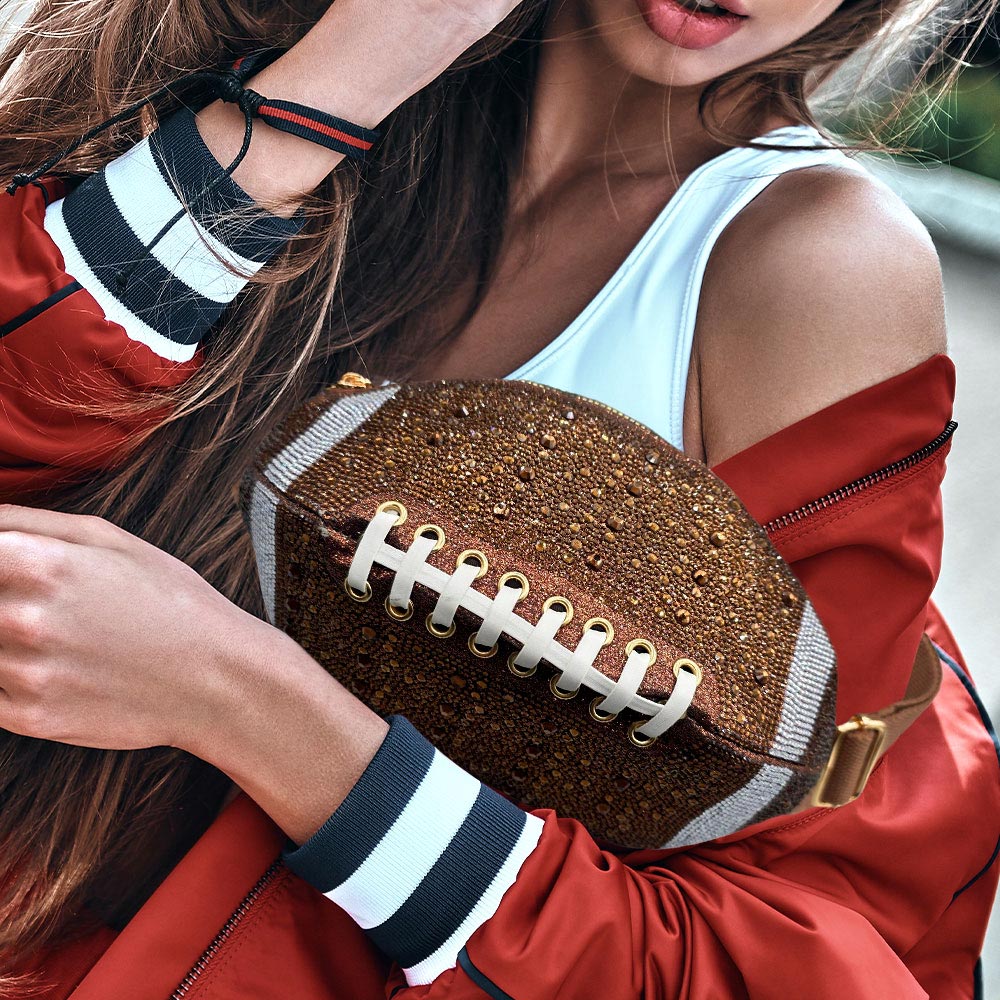 Bling Studded Game Day Football Shape Fanny Pack / Sling Bag