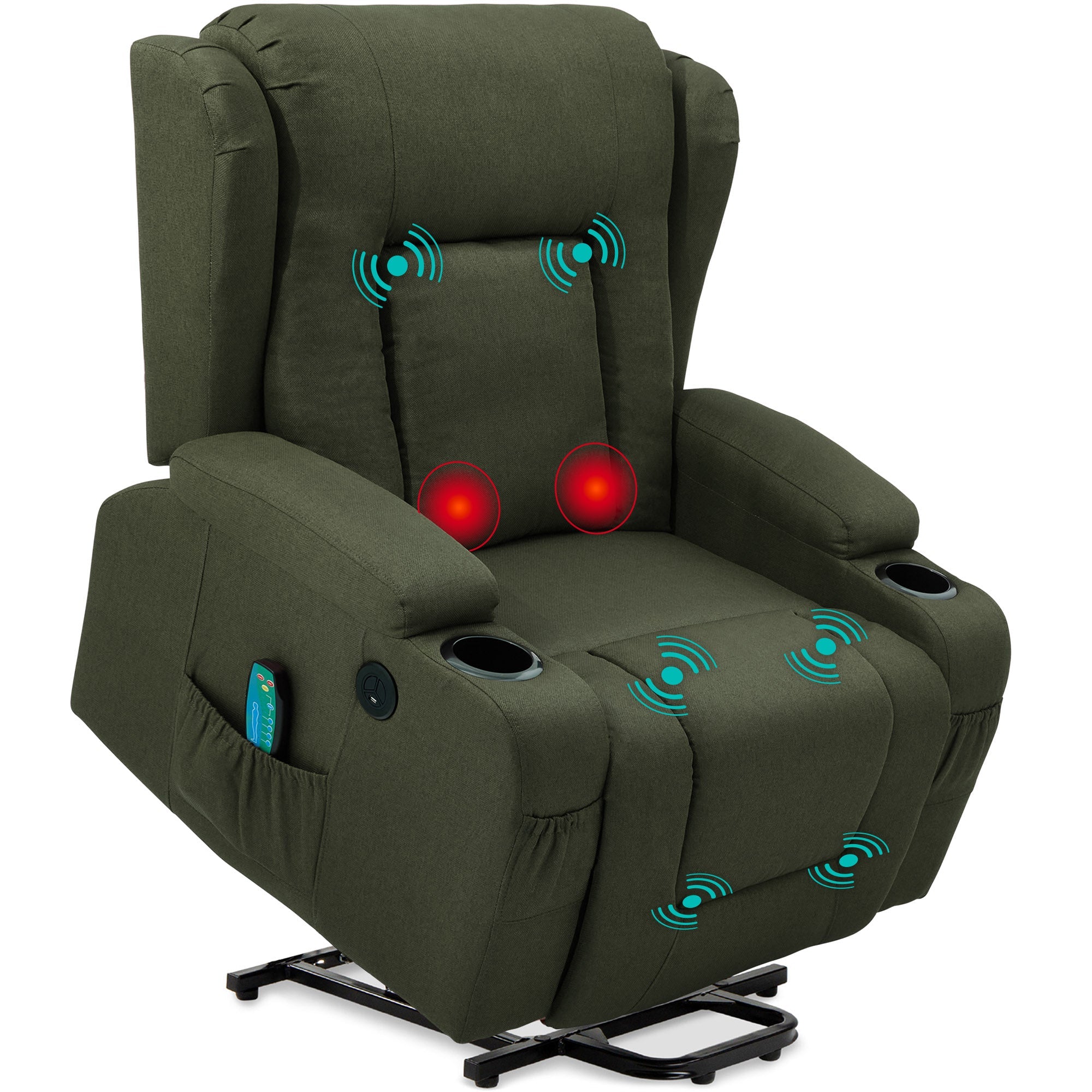 Best Choice Products Electric Power Lift Linen Recliner Massage Chair Furniture w/ USB Port, Heat, Cupholders