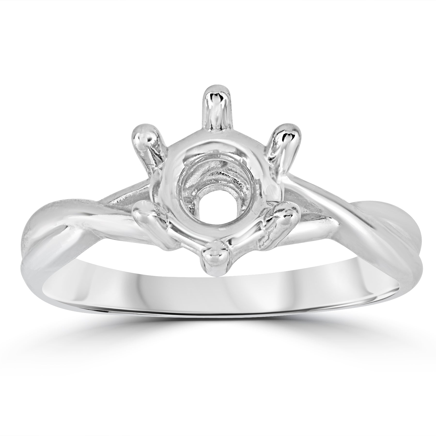 14k White Gold Solitaire Round Twist Engagement Ring Setting