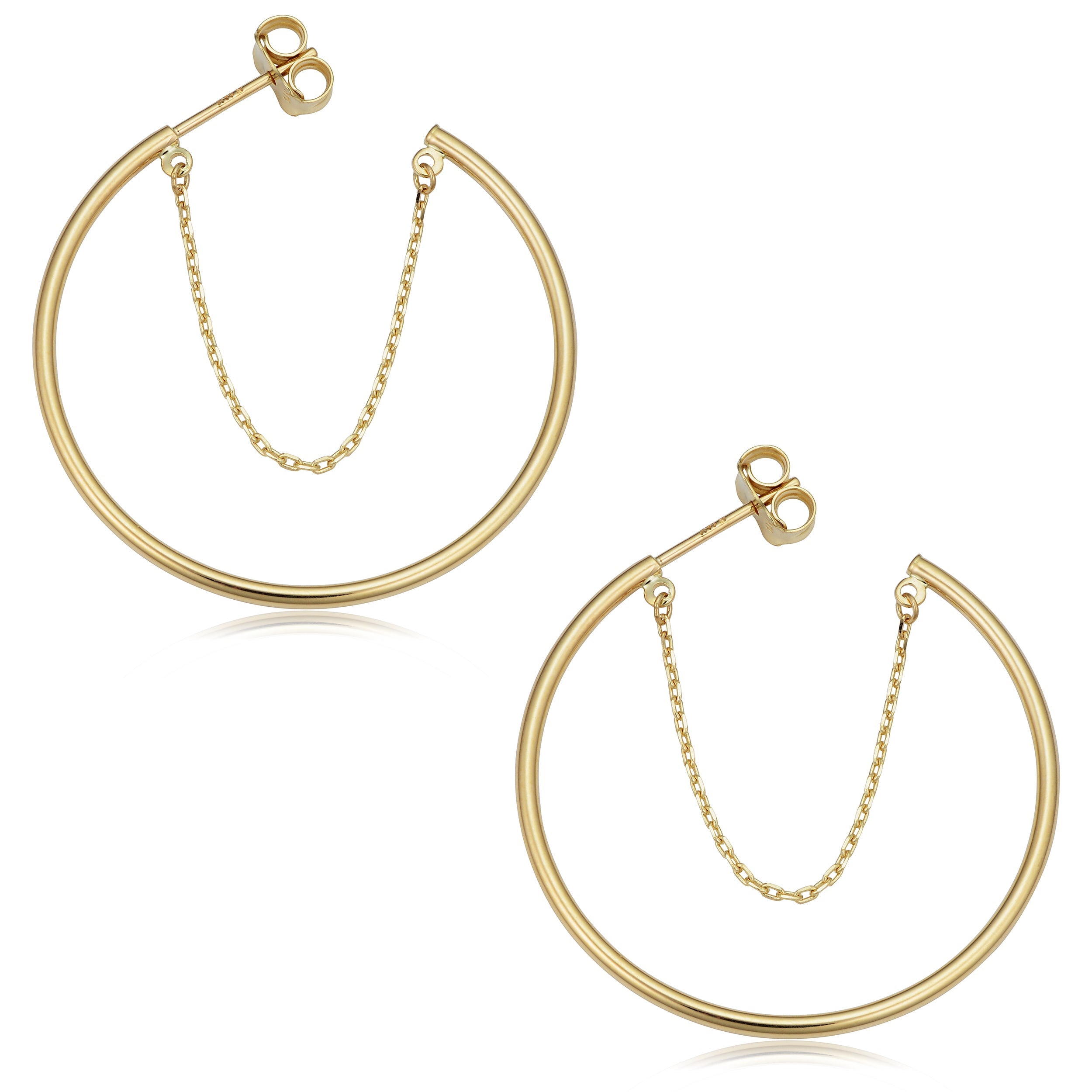 14k Yellow Gold Open Hoop Chain Earrings