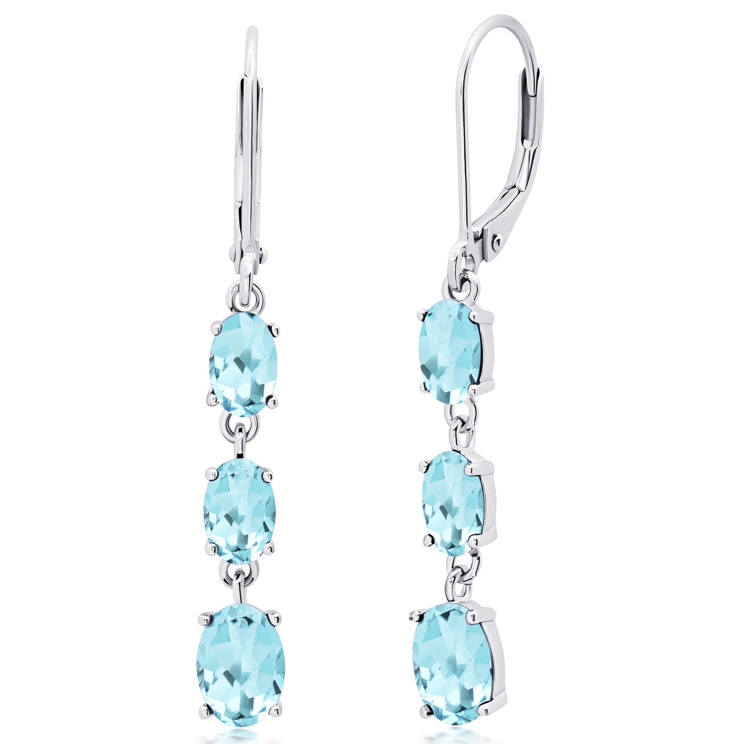 Gemstone Oval Shape Dangle Earrings in 925 Sterling Silver (1.5")