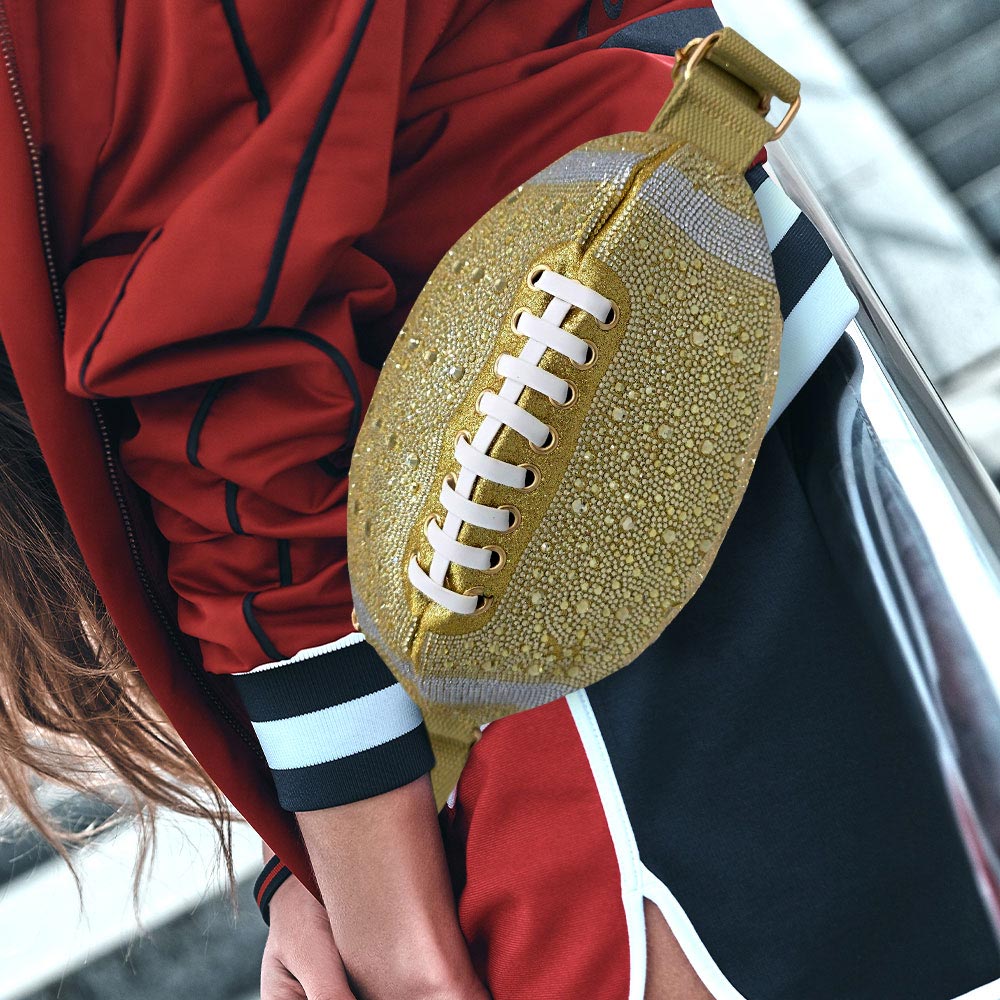 Bling Studded Game Day Football Shape Fanny Pack / Sling Bag