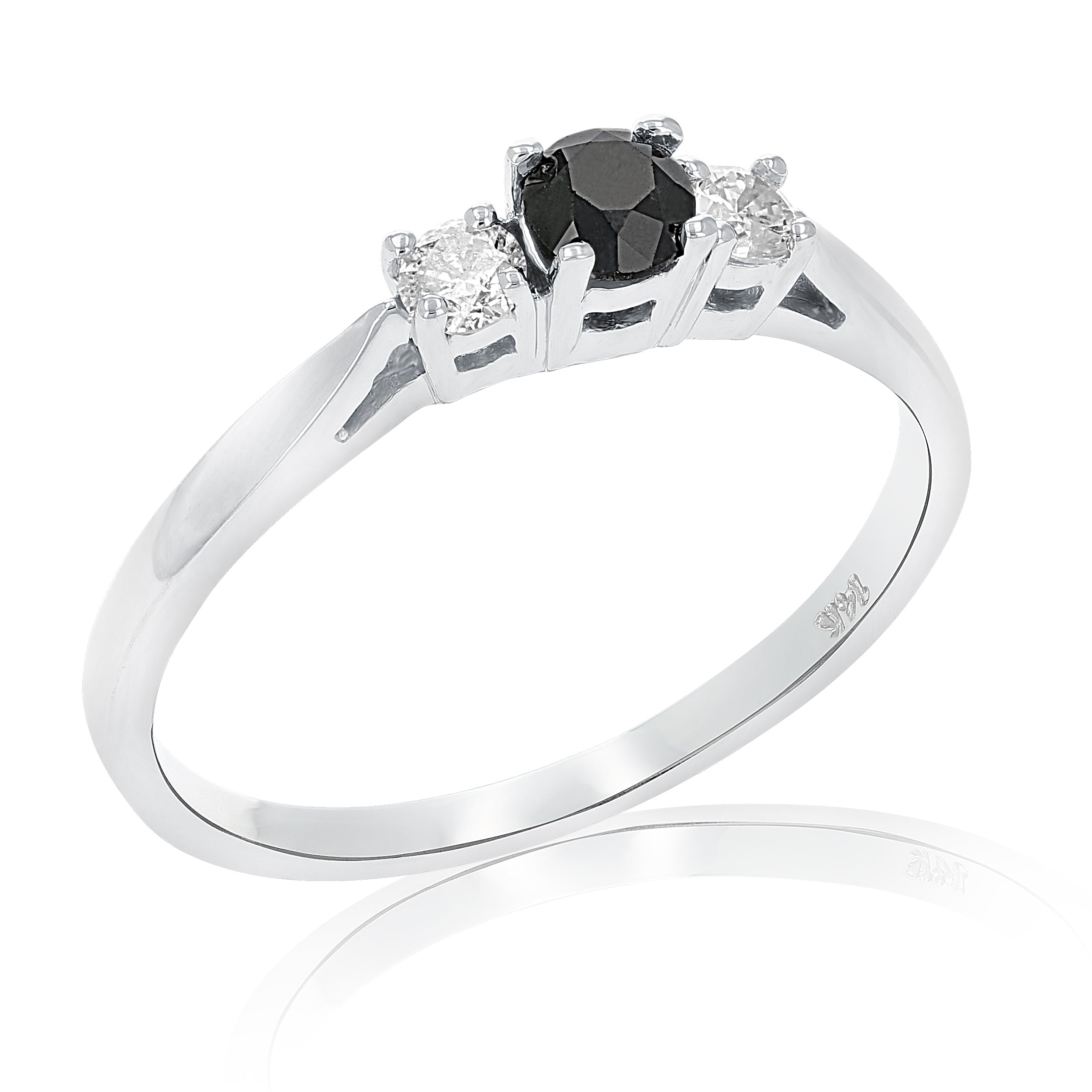 1/2 cttw 3 Stone Black and White Diamond Engagement Ring 14K White Gold