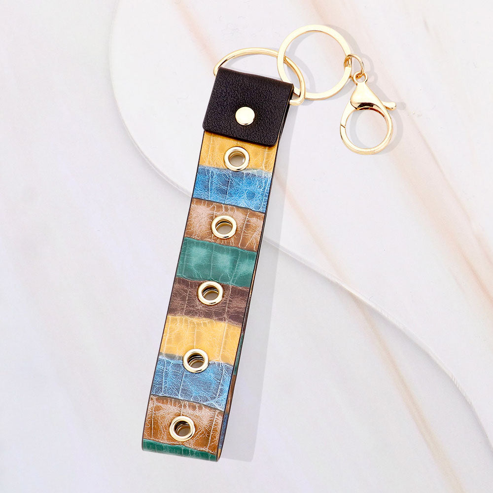 Color Block Faux Leather Keychain / Bag Charm