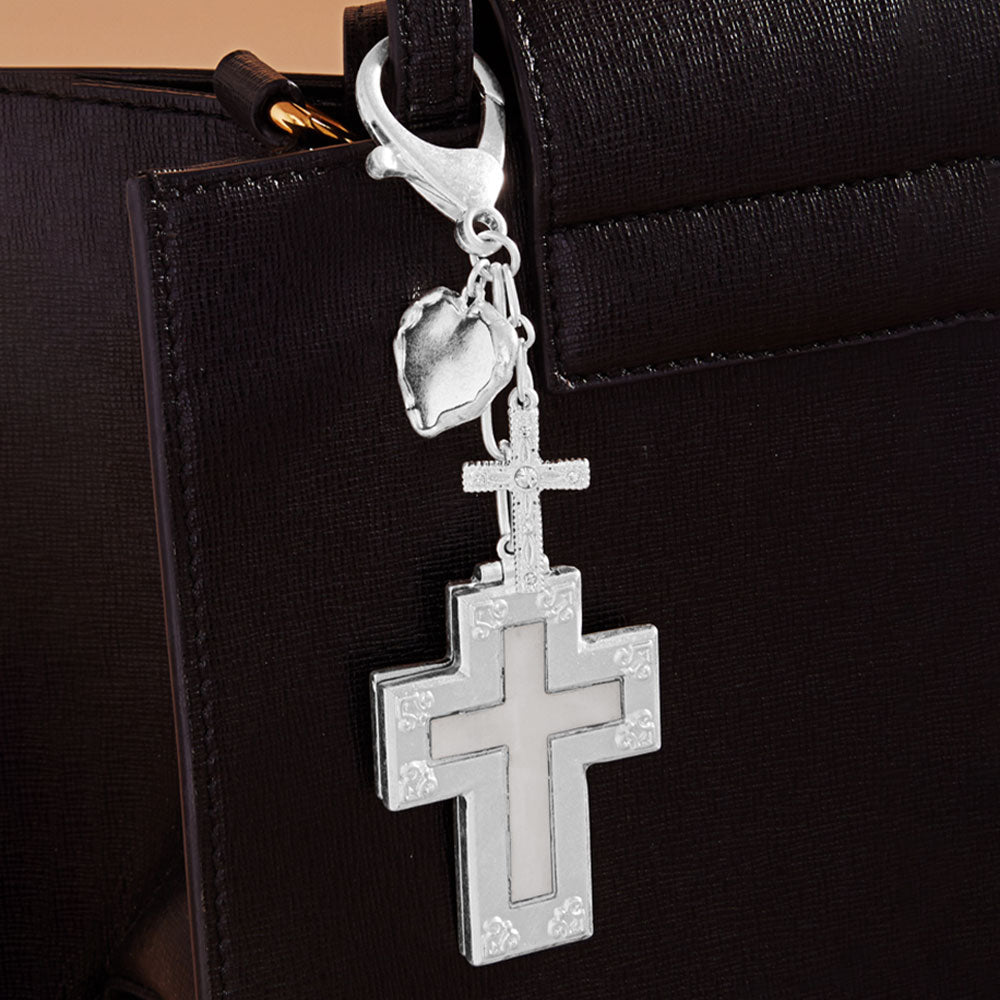 Cross Religious Message Engraved Heart Charm Keychain / Bag Charm
