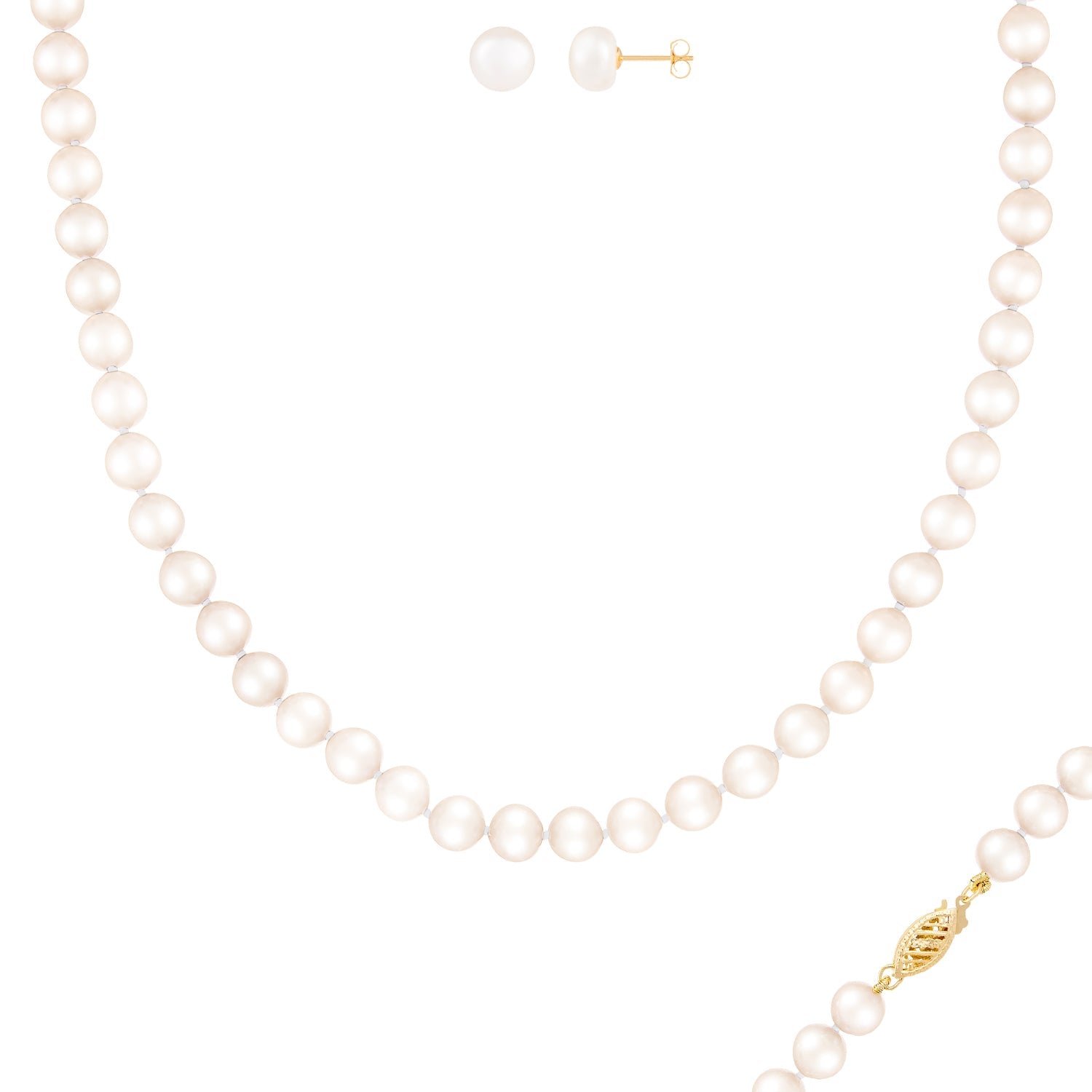 Beautiful 2 Piece 7-8mm Freshwater Pearl Set, 14k Gold
