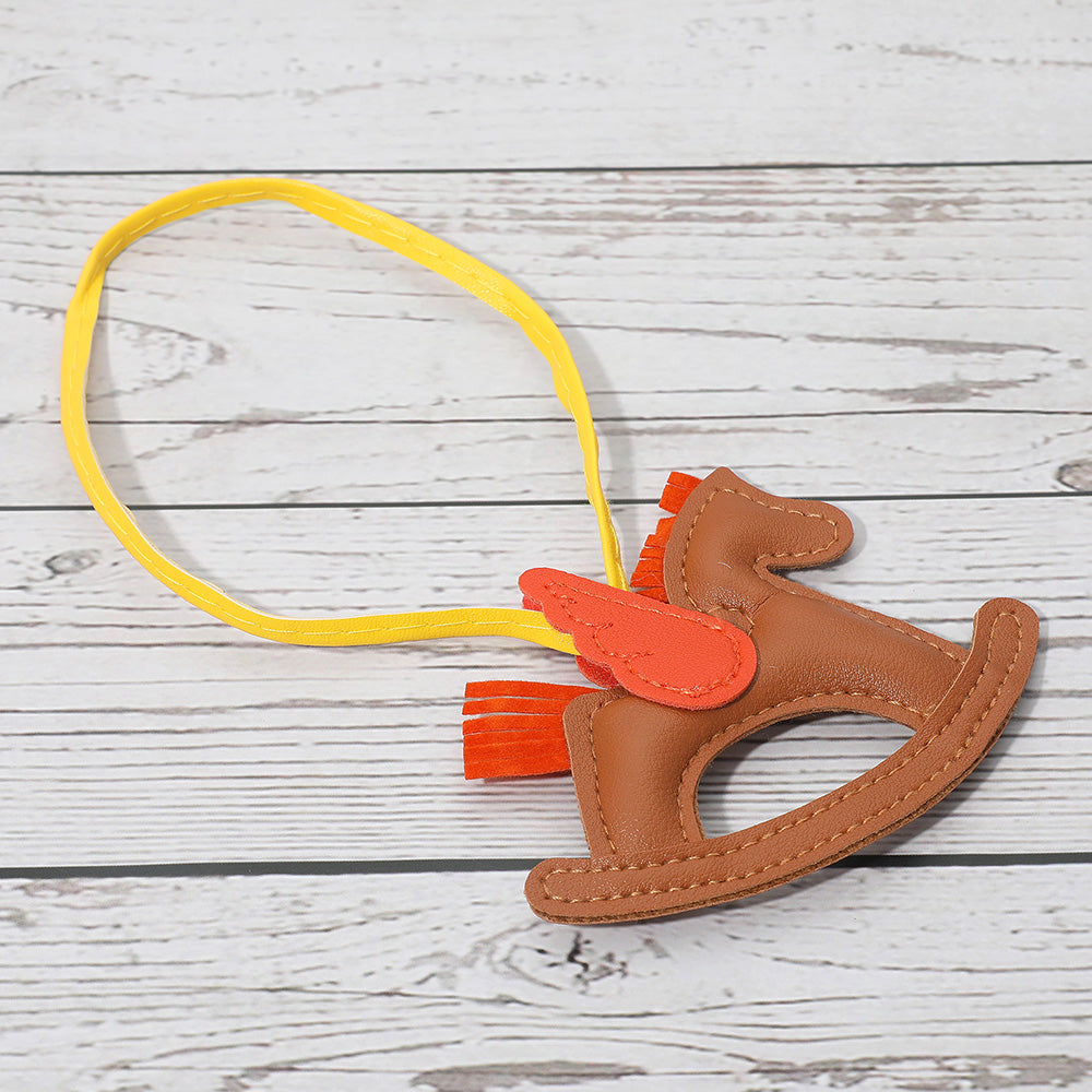 Faux Leather Winged Rocking Horse Bag Charm