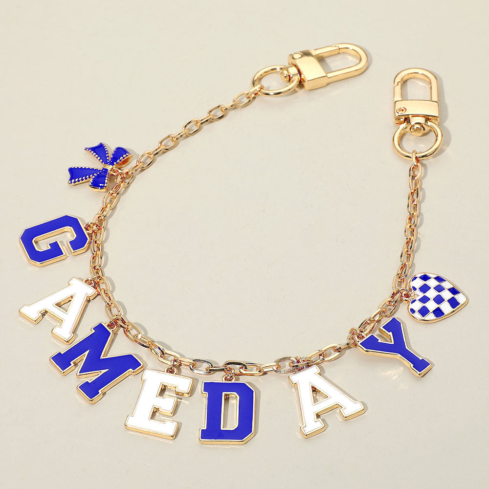 Football GAME DAY Message Bow Heart Charm Station Bag Chain Charm