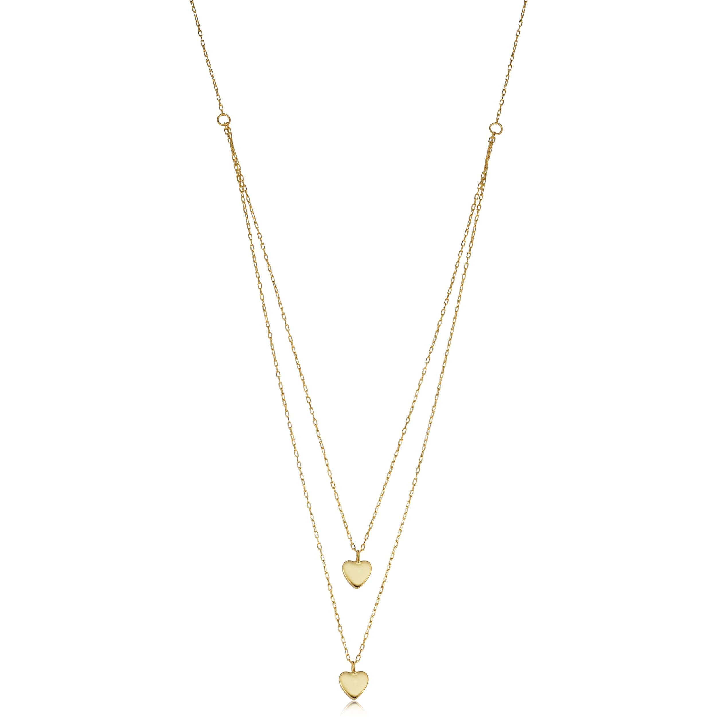 14k Yellow Gold Heart Layered Necklace (adjusts to 17 or 18 inch)