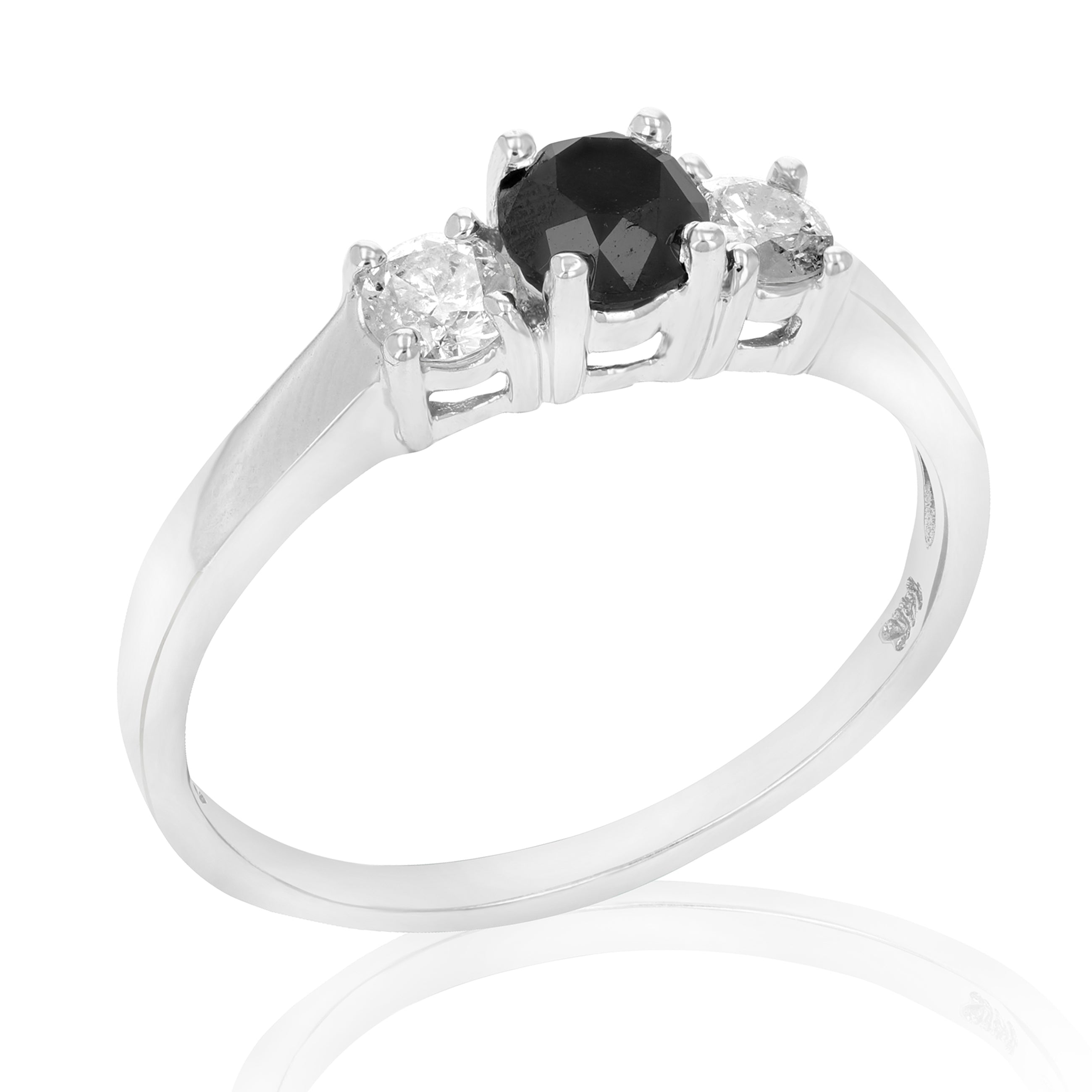 1 cttw 3 Stone Black and White Diamond Engagement Ring in 14K White Gold