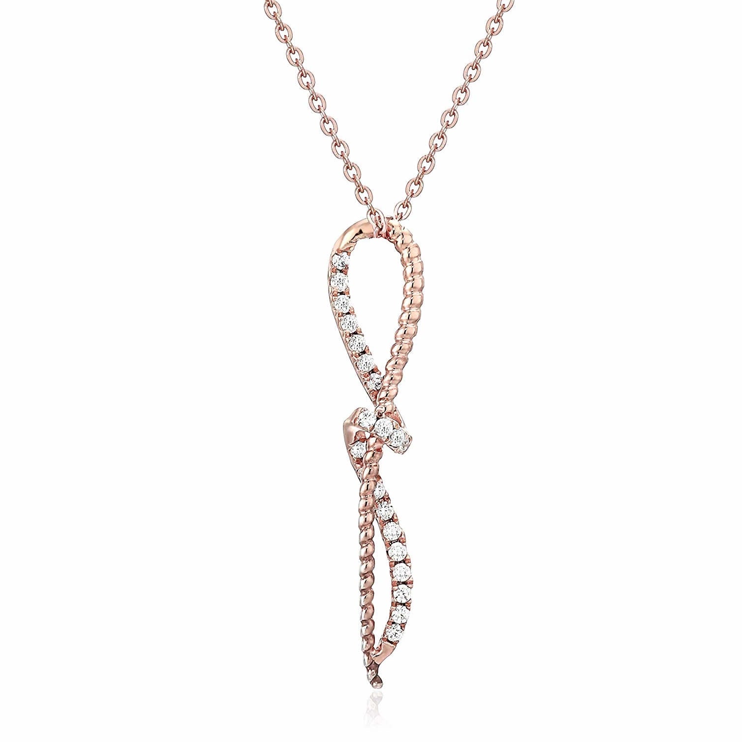 1/6 cttw Diamond Knot Pendant In 14K White and Rose Gold with Chain