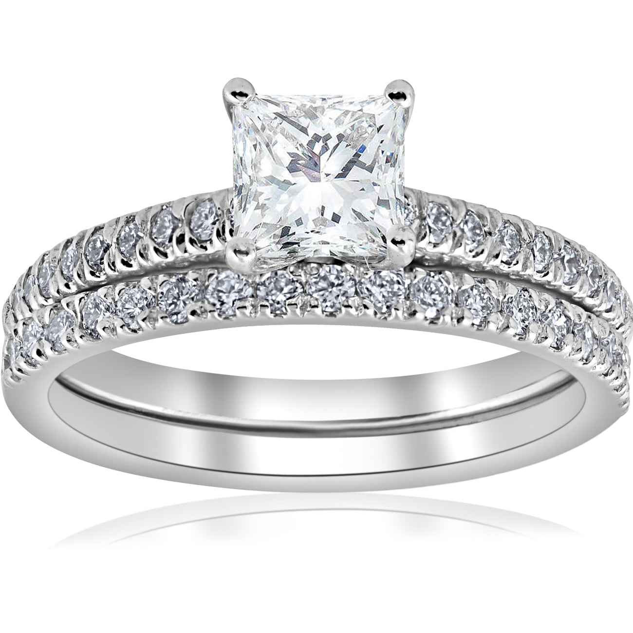1.90Ct Princess Cut Diamond Wedding Engagement Ring Set White Gold Lab Grown