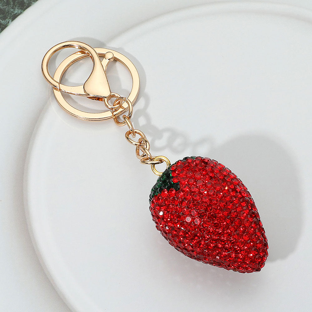 Bling Strawberry Keychain Bag Charm
