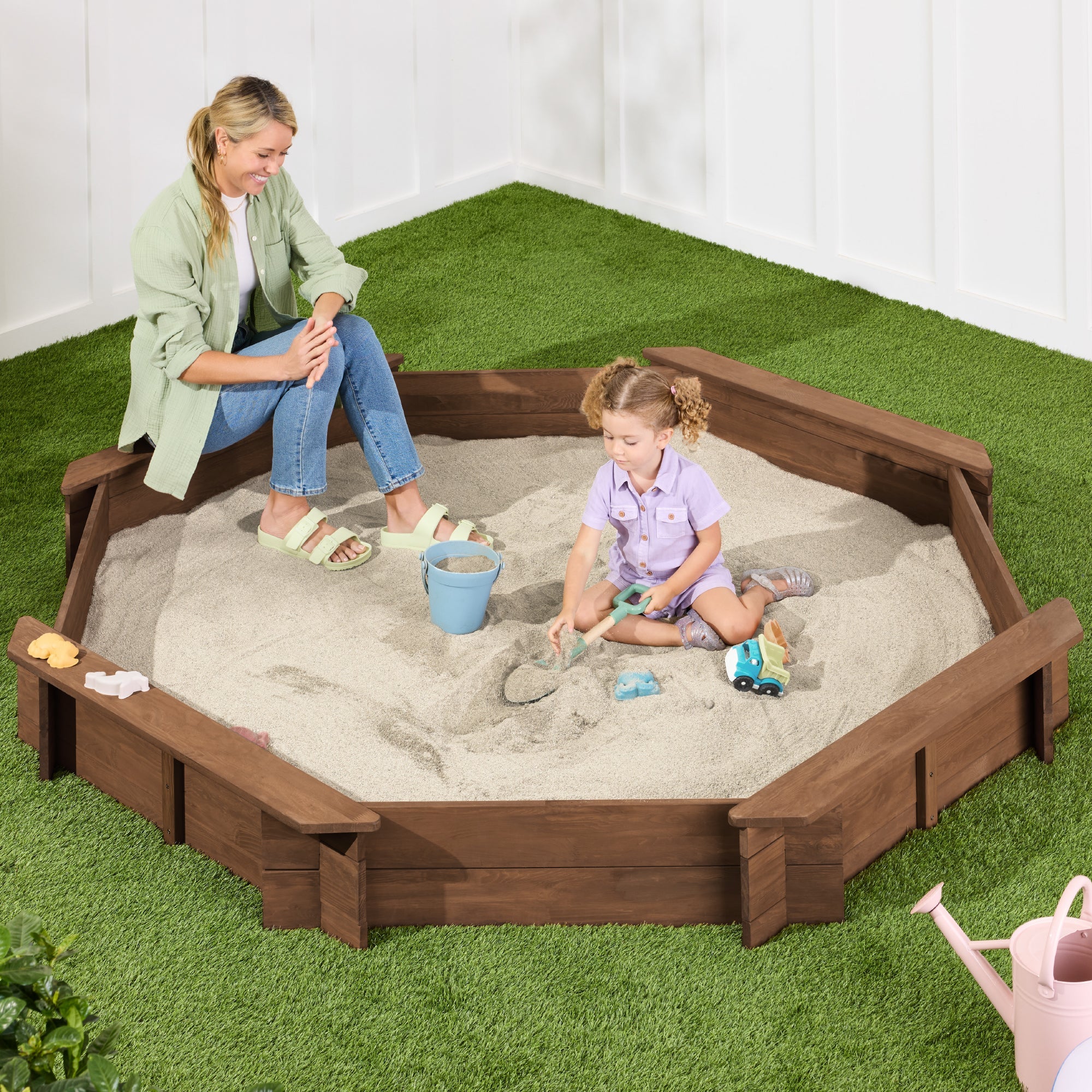 Best Choice Products Kid's Octagonal Wooden Outdoor Sandbox w/ Benches, 8 Seats, Cover, XL Sandpit, Liner