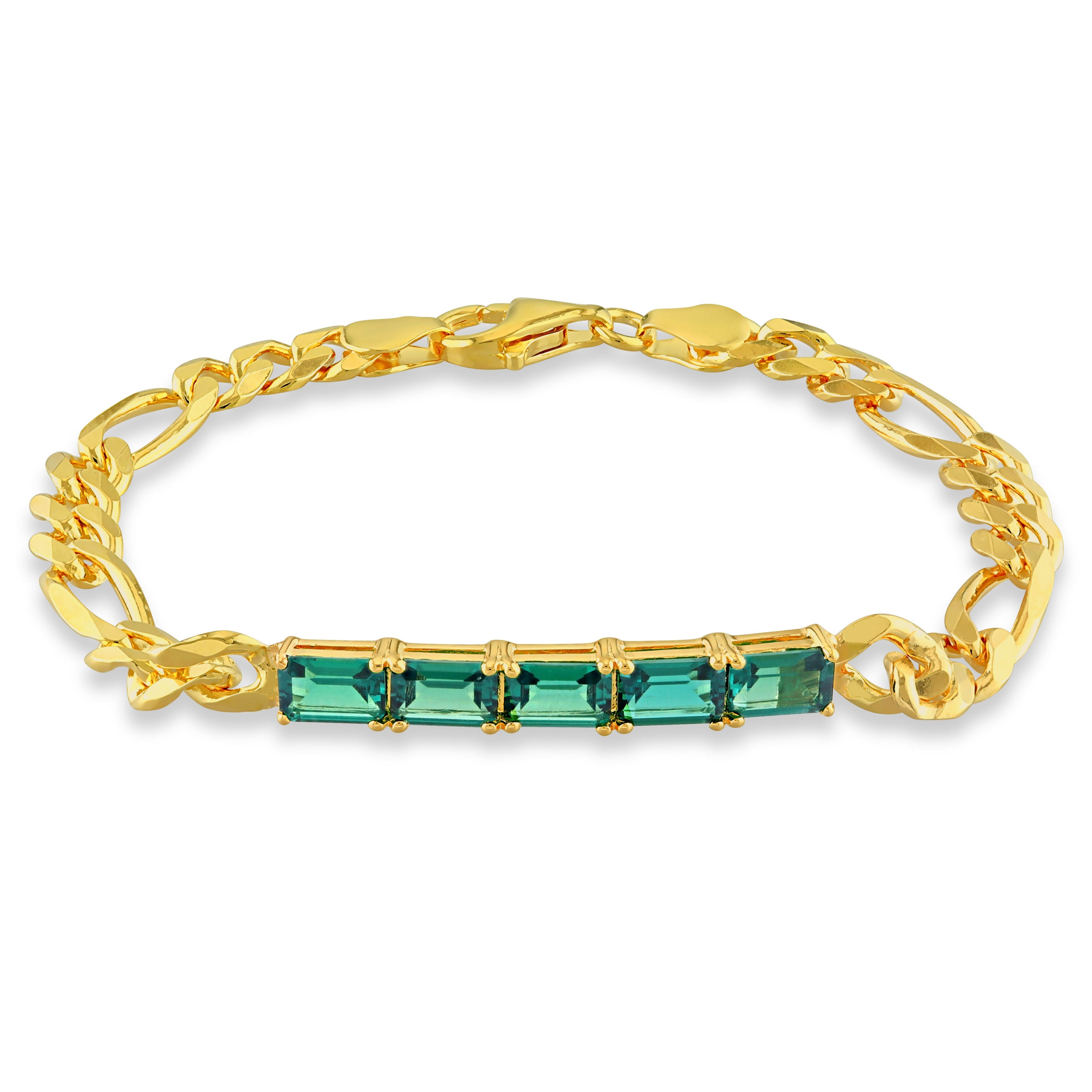 2 1/4 CT TGW Created Emerald Birthstone Link Bracelet in Yellow Plated Sterling Silver