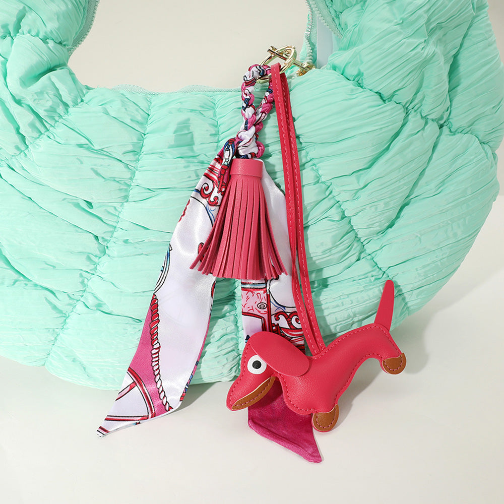Faux Leather Dog Tassel Scarf Keychain / Bag Charm