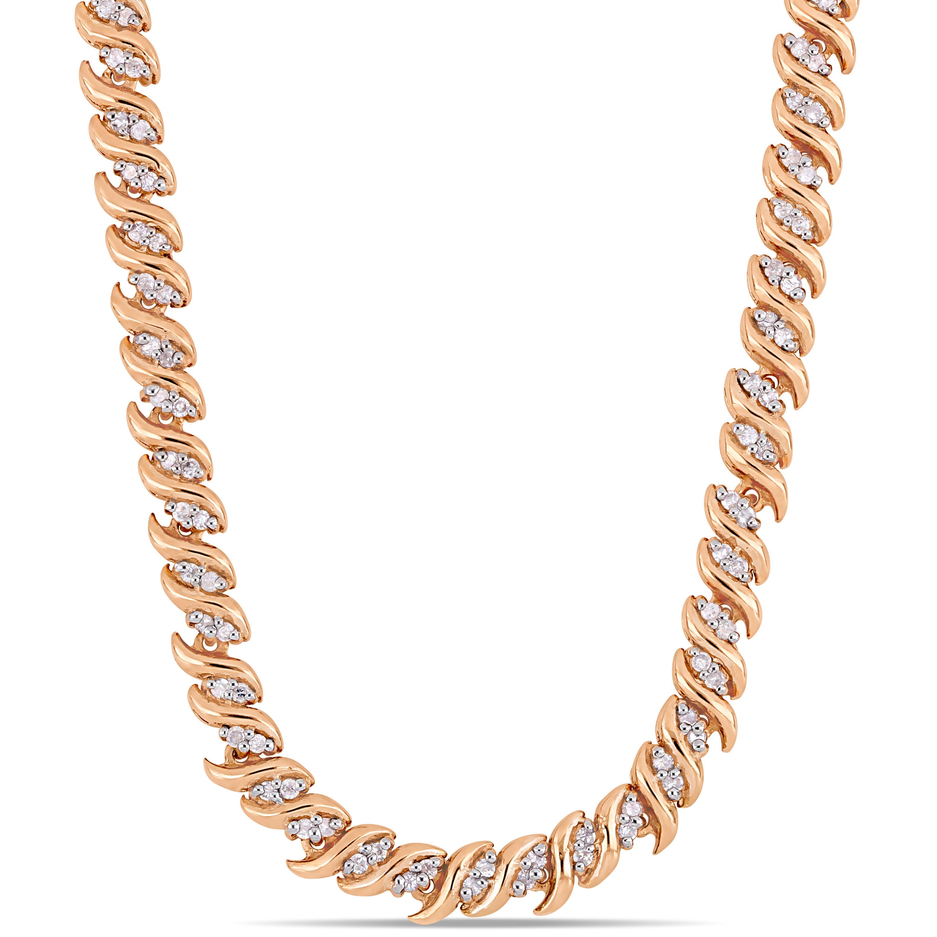 1 CT TW Diamond S-Link Tennis Necklace in Rose Plated Sterling Silver
