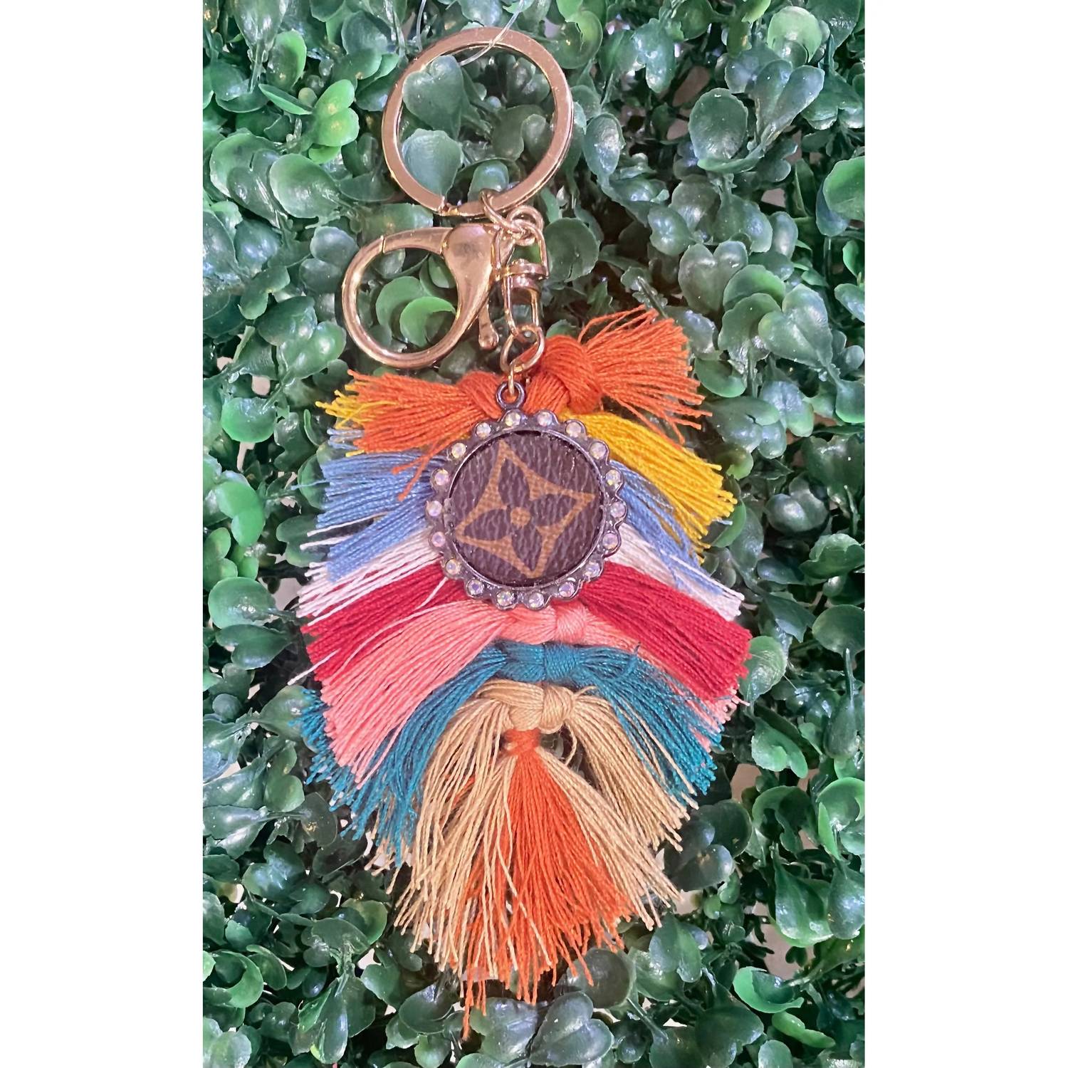 Boho Fringe Keychain With Repurposed Charm In Multi