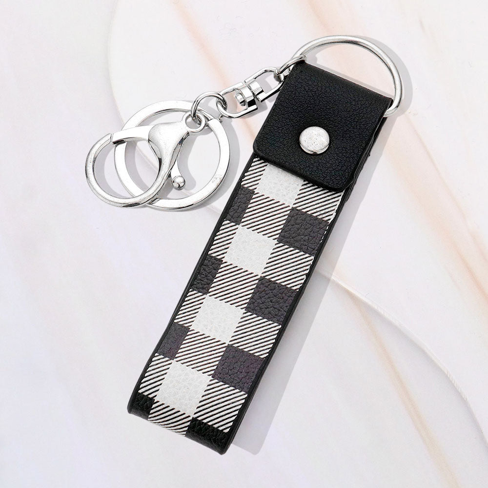 Buffalo Check Patterned Faux Leather Keychain / Bag Charm