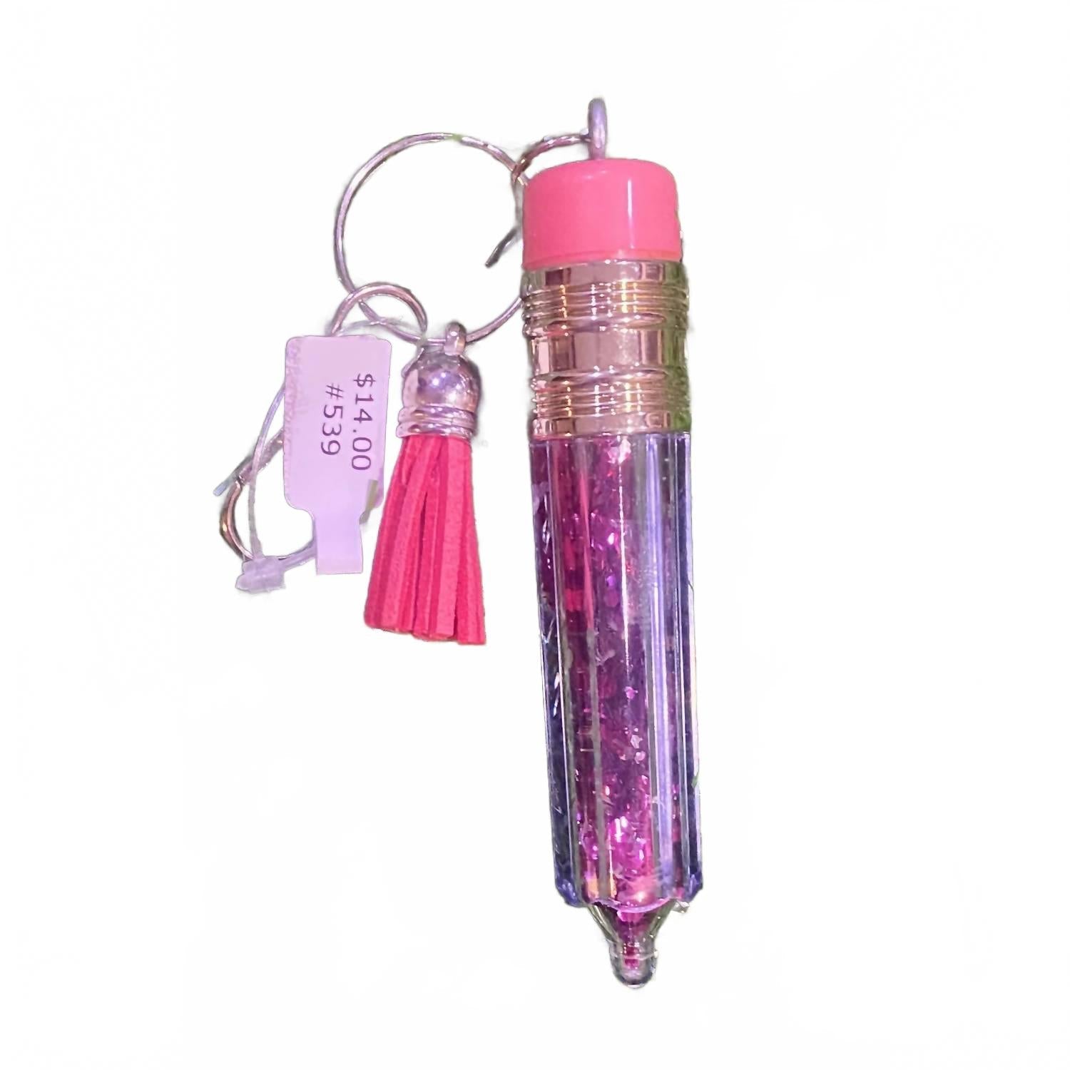 Floating Glitter Pencil Keychain In Fuchsia