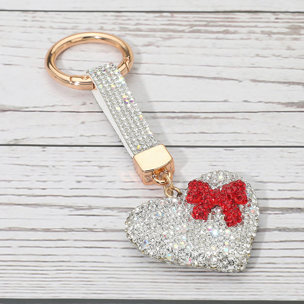 Bling Studded Bow Heart Keychain / Bag Charm