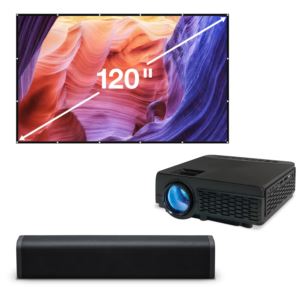 GPX KIT288BDL Bundle with Projector, 120" Screen & 15" Sound Bar