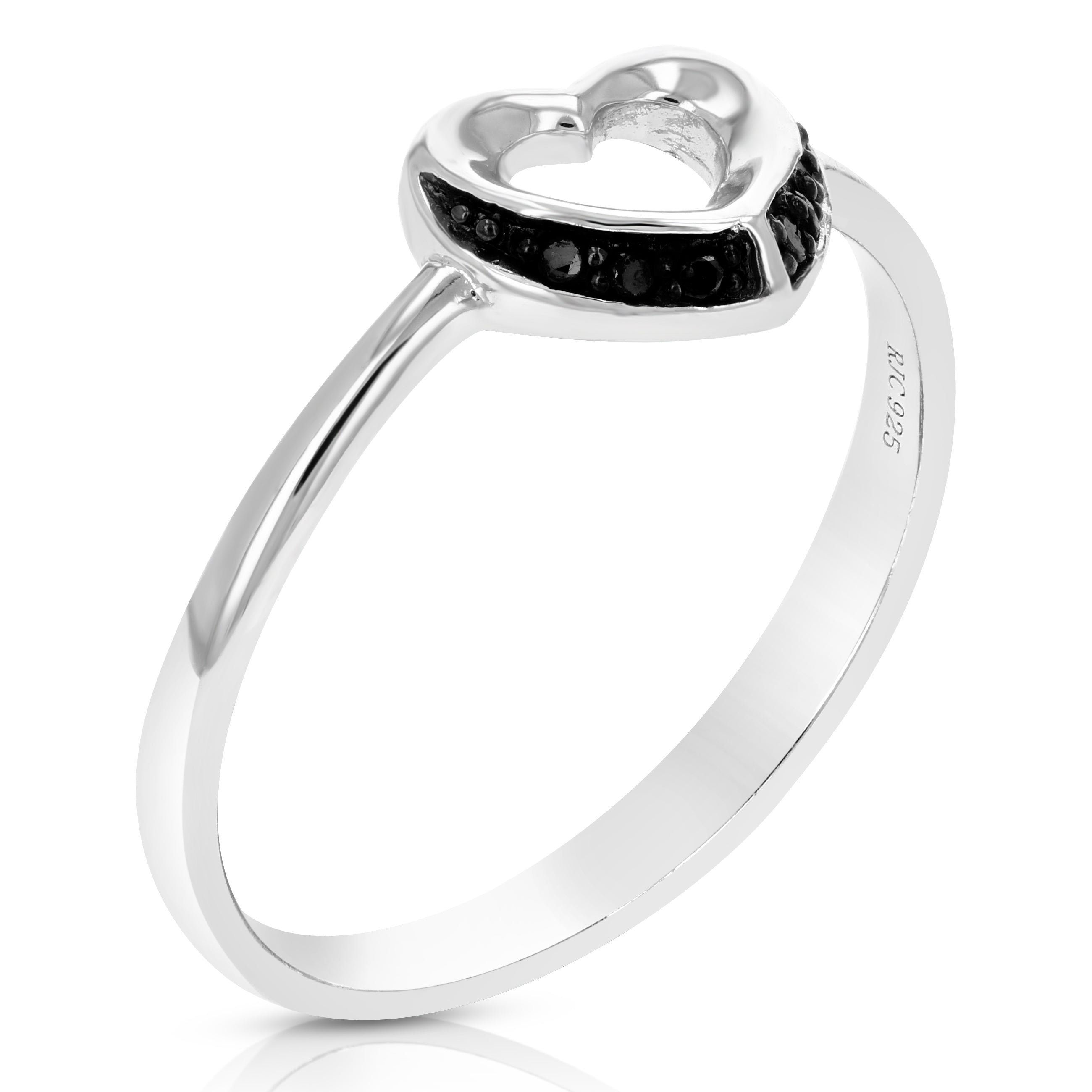 1/20 cttw Black Diamond Heart Ring .925 Sterling Silver with Rhodium