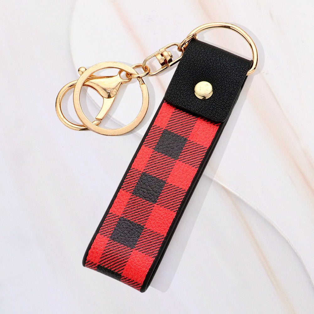 Buffalo Check Patterned Faux Leather Keychain / Bag Charm