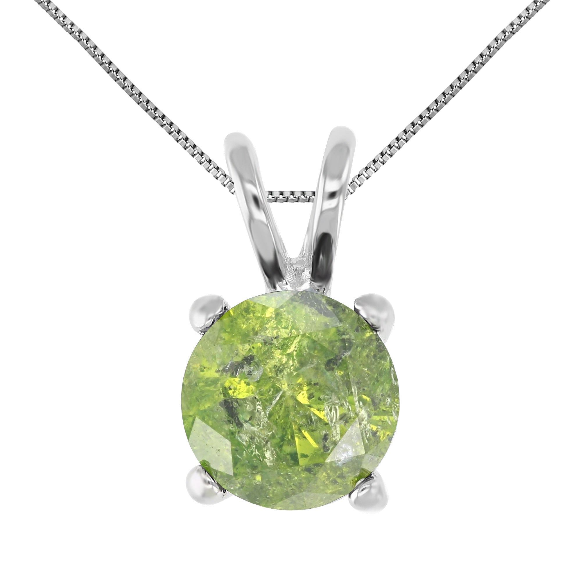 1.75 cttw Green Diamond Solitaire Pendant 14K White Gold Round with Chain
