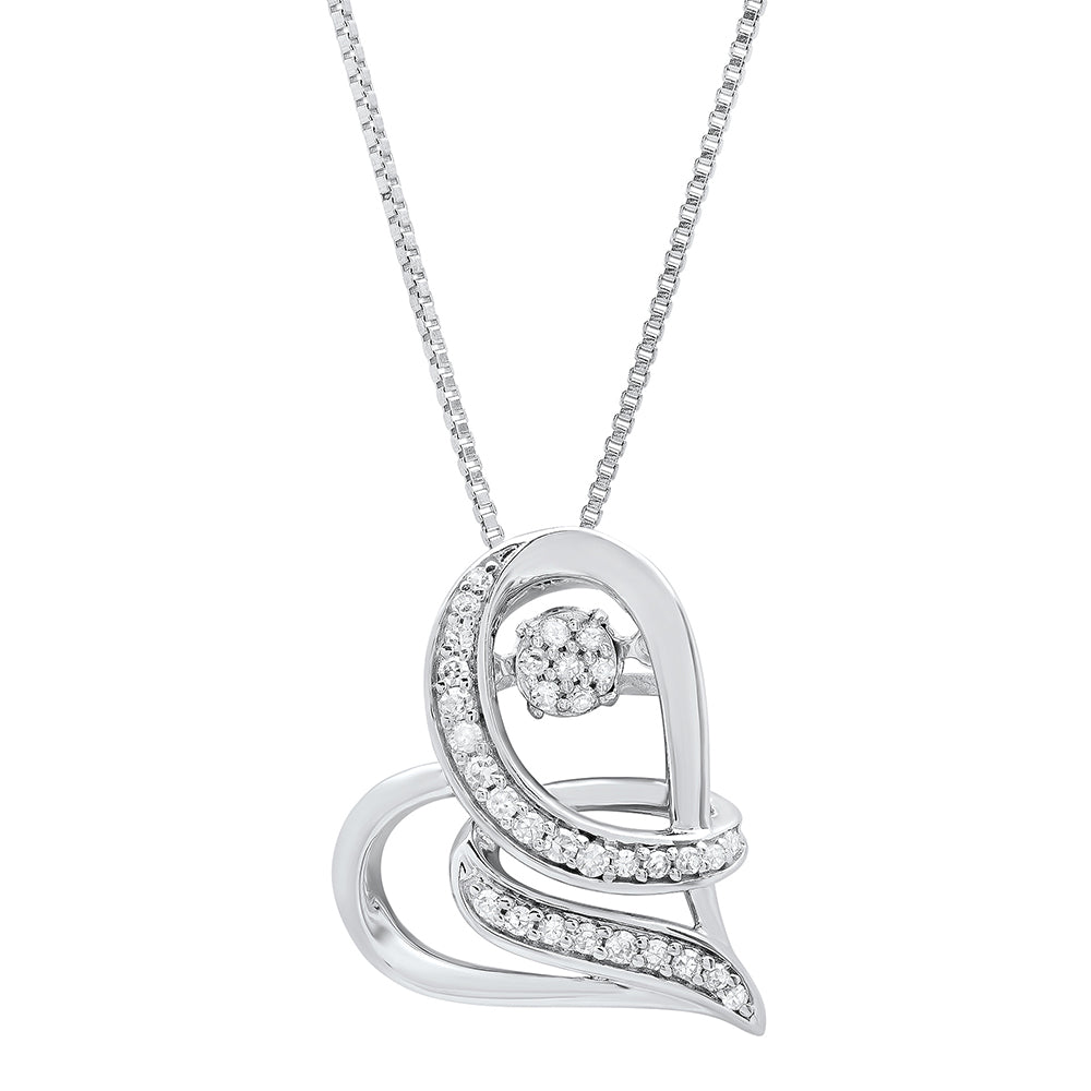 Dancing Diamond Heart Pendant Necklace (0.16 cttw., H-I, SI1-SI2) 18" in 925 Sterling Silver