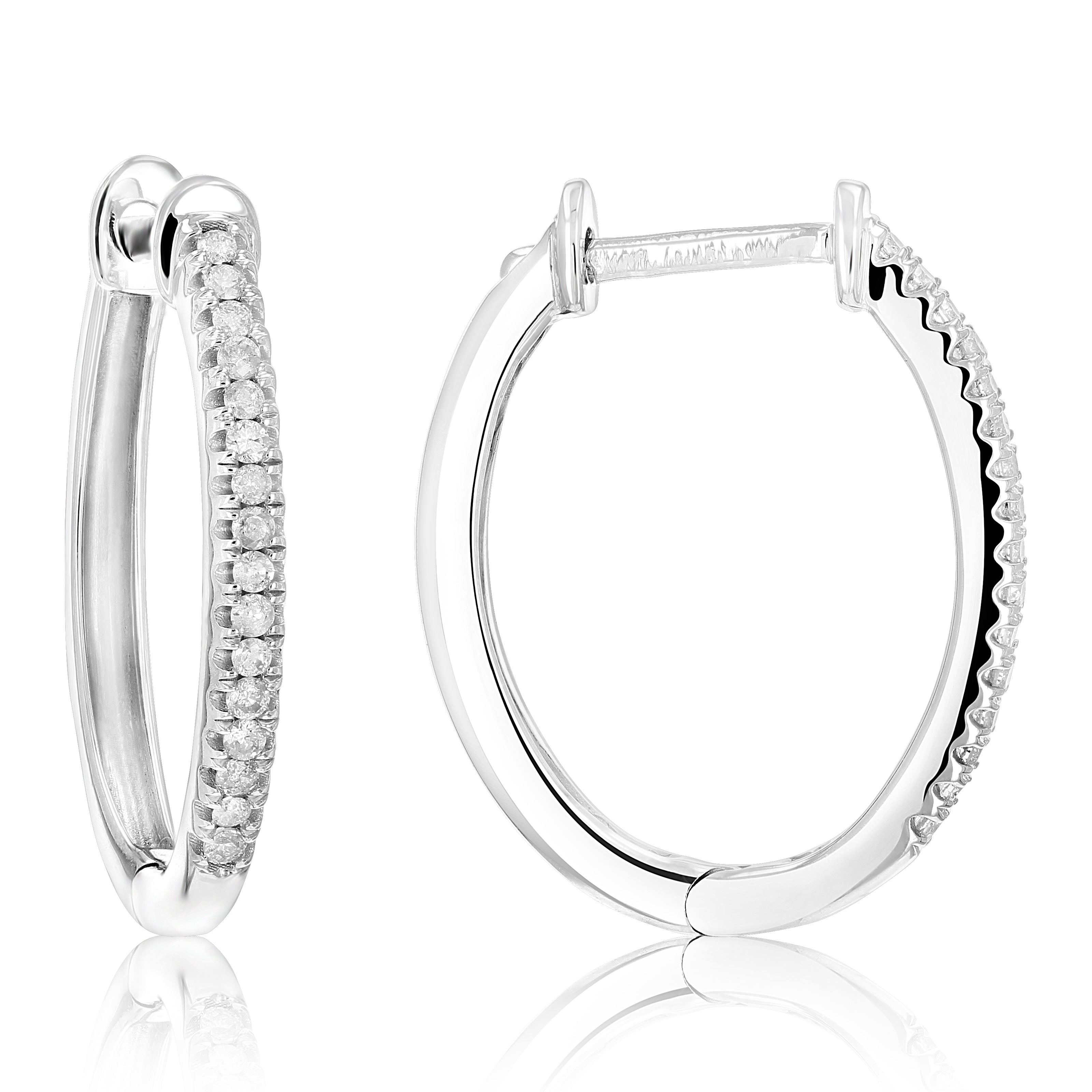 1/4 cttw Diamond Hoop Earrings .925 Sterling Silver 30 Stones Prong Set 3/4 Inch