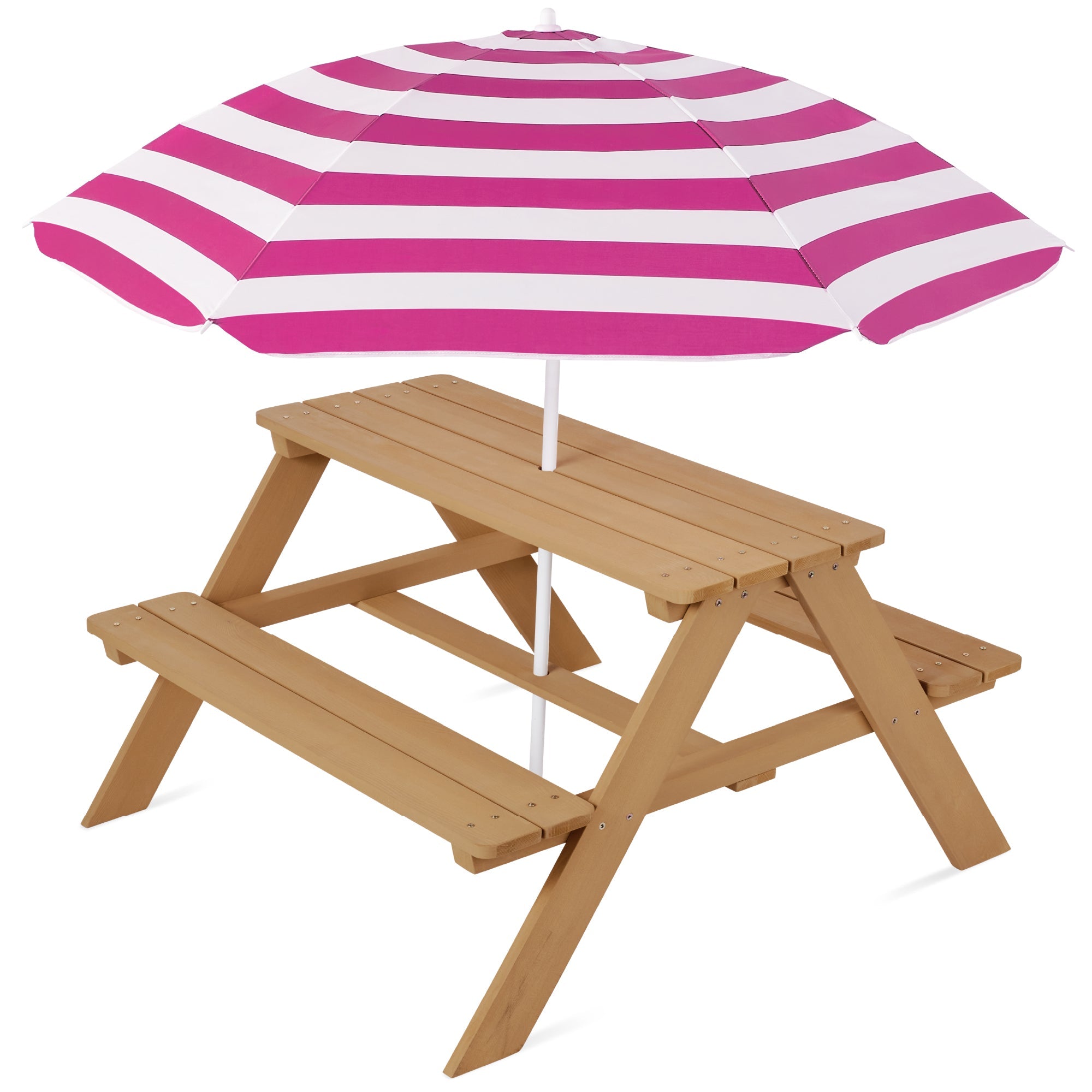 Best Choice Products Kids Wooden Picnic Table, Outdoor Activity Table w/ Adjustable Umbrella, Seats