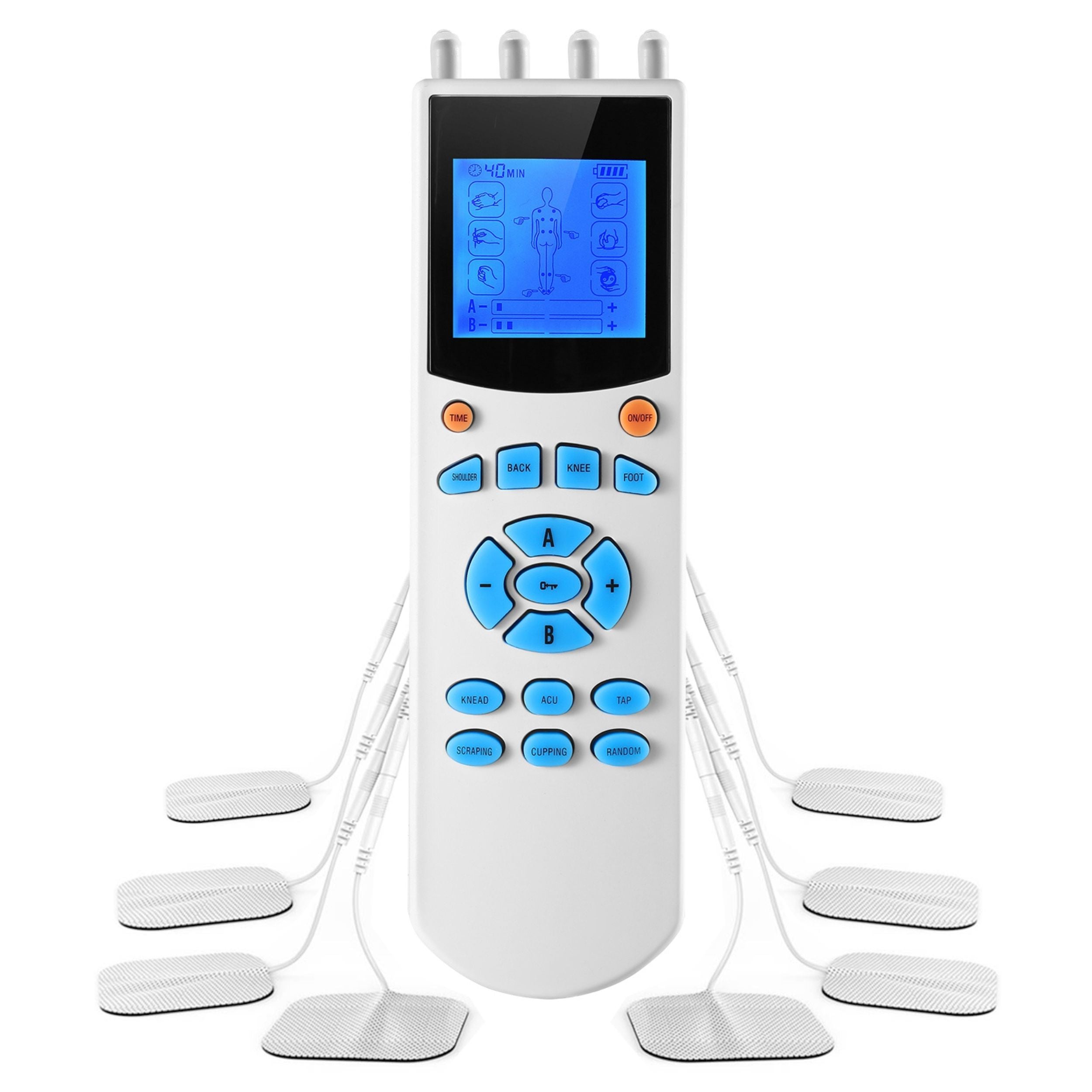 10 Mode Tens Unit Impulse Massager - Pain Relief Muscle Stimulator with 4 Outputs & 8 Electrode Pads