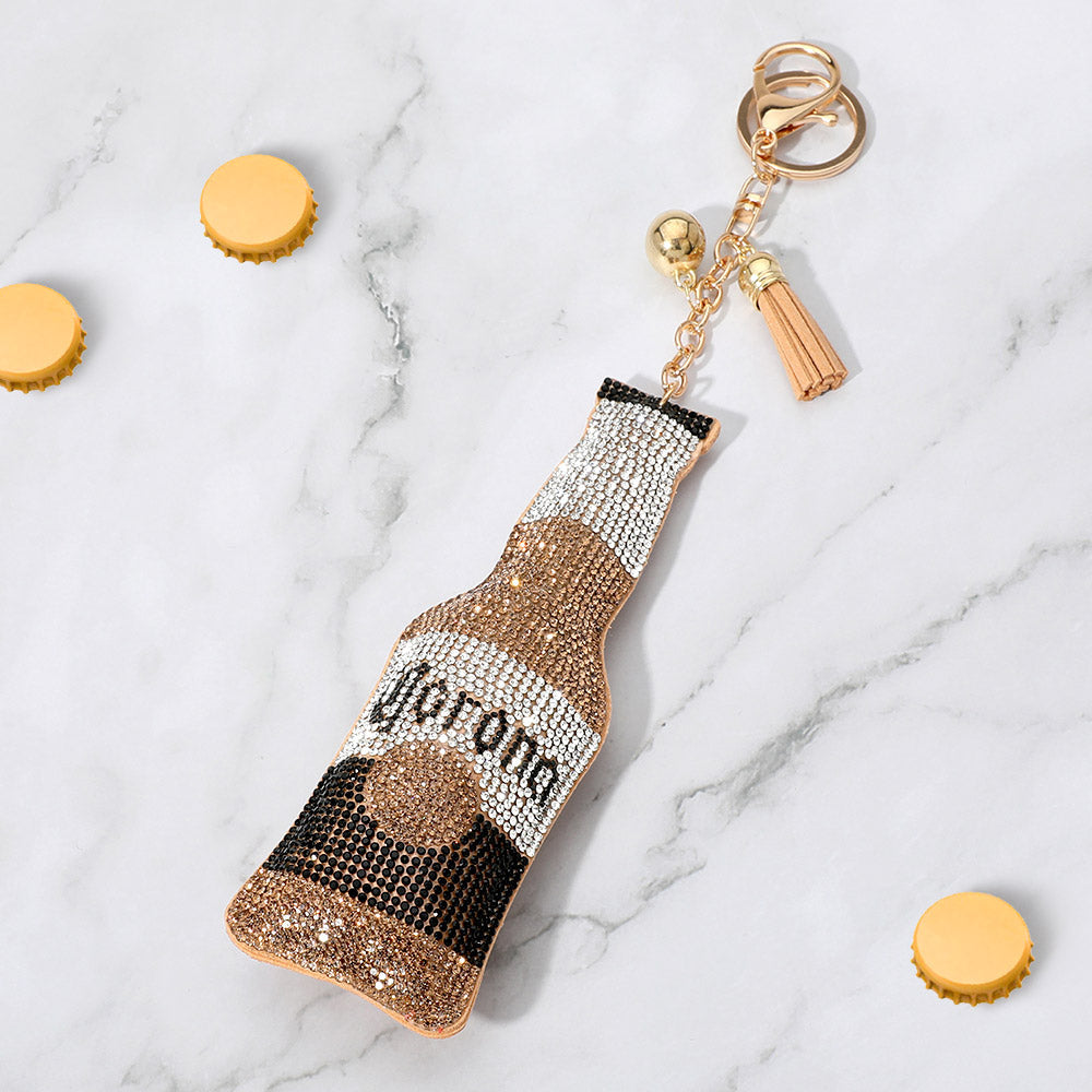 Bling Studded Corona Beer Bottle Tassel Keychain