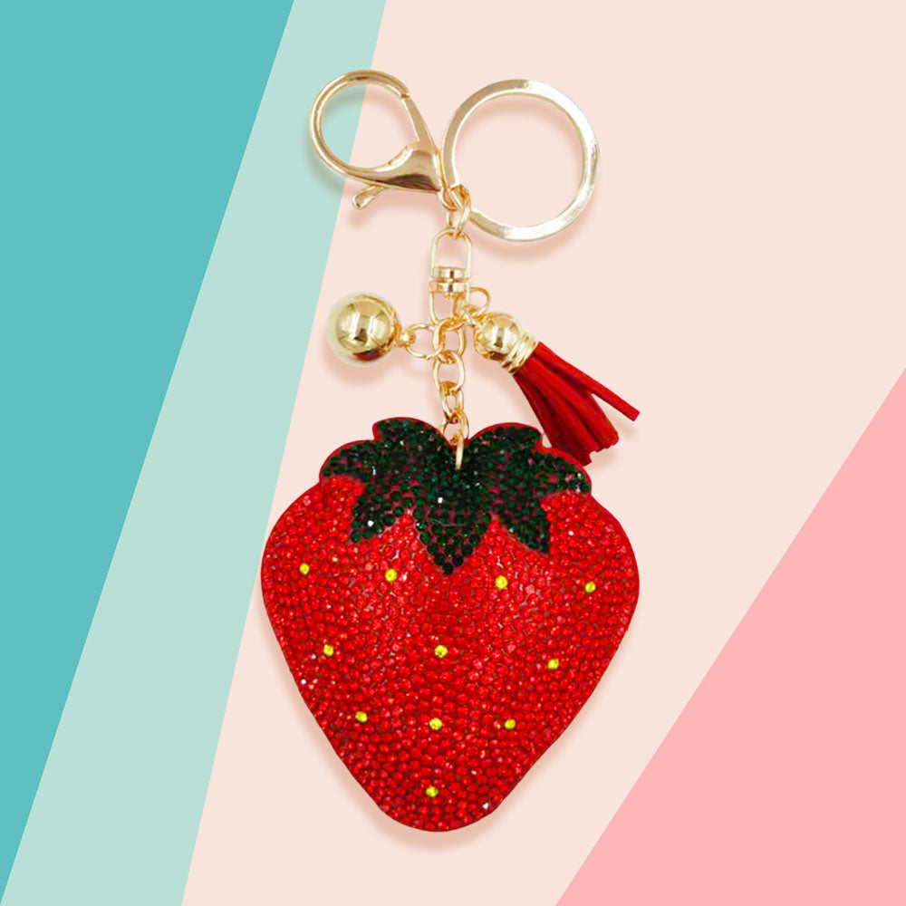 Bling Studded Strawberry Tassel Keychain
