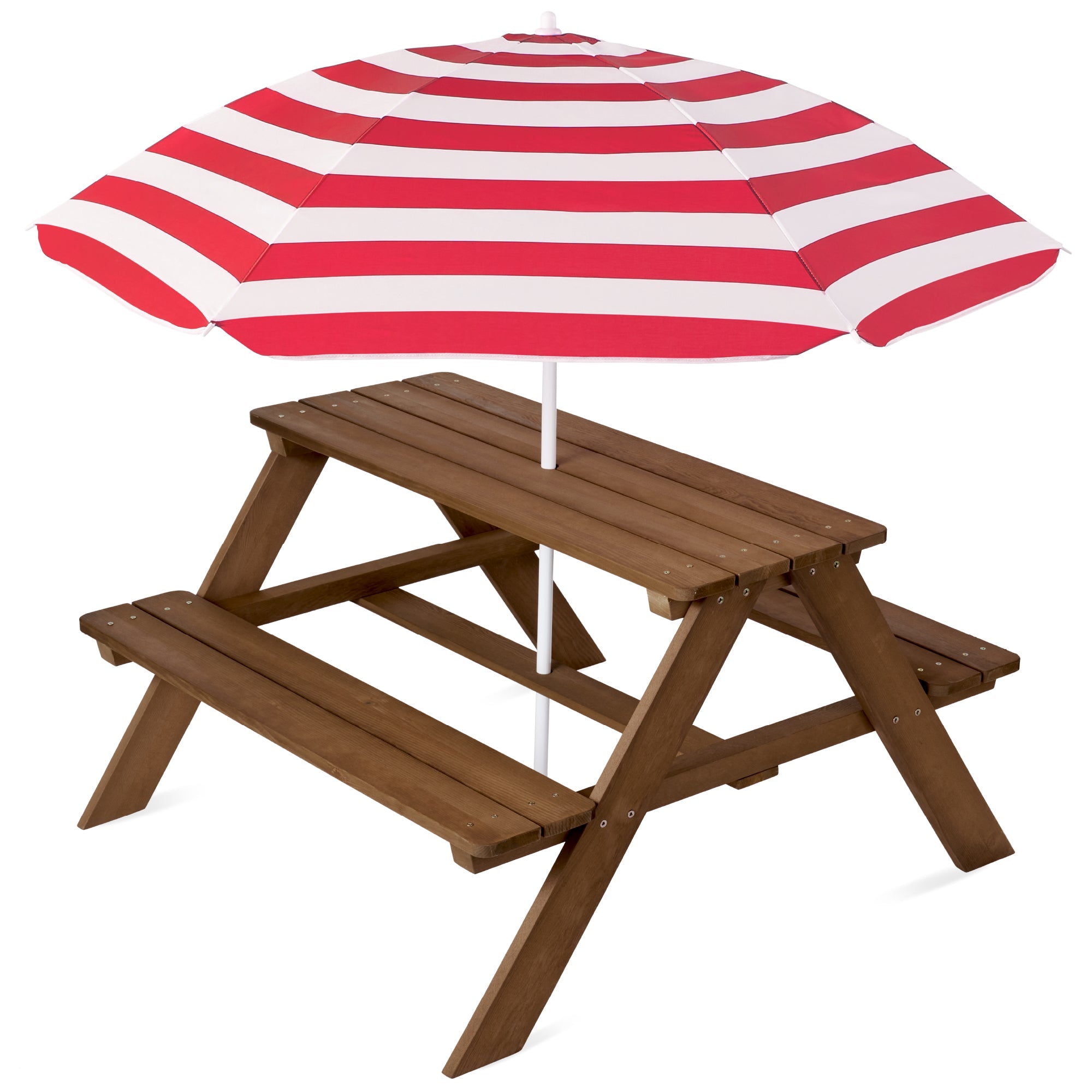 Best Choice Products Kids Wooden Picnic Table, Outdoor Activity Table w/ Adjustable Umbrella, Seats