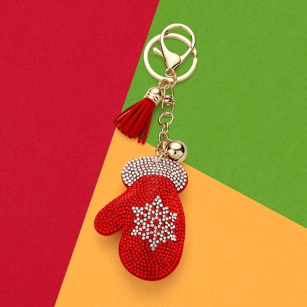 Bling Snowflake Mitten Glove Tassel Keychain