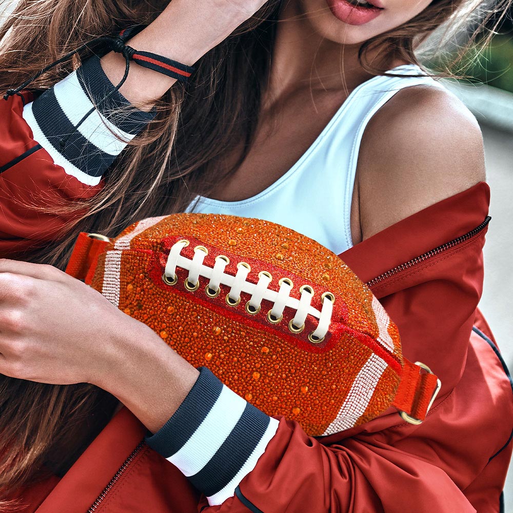 Bling Studded Game Day Football Shape Fanny Pack / Sling Bag