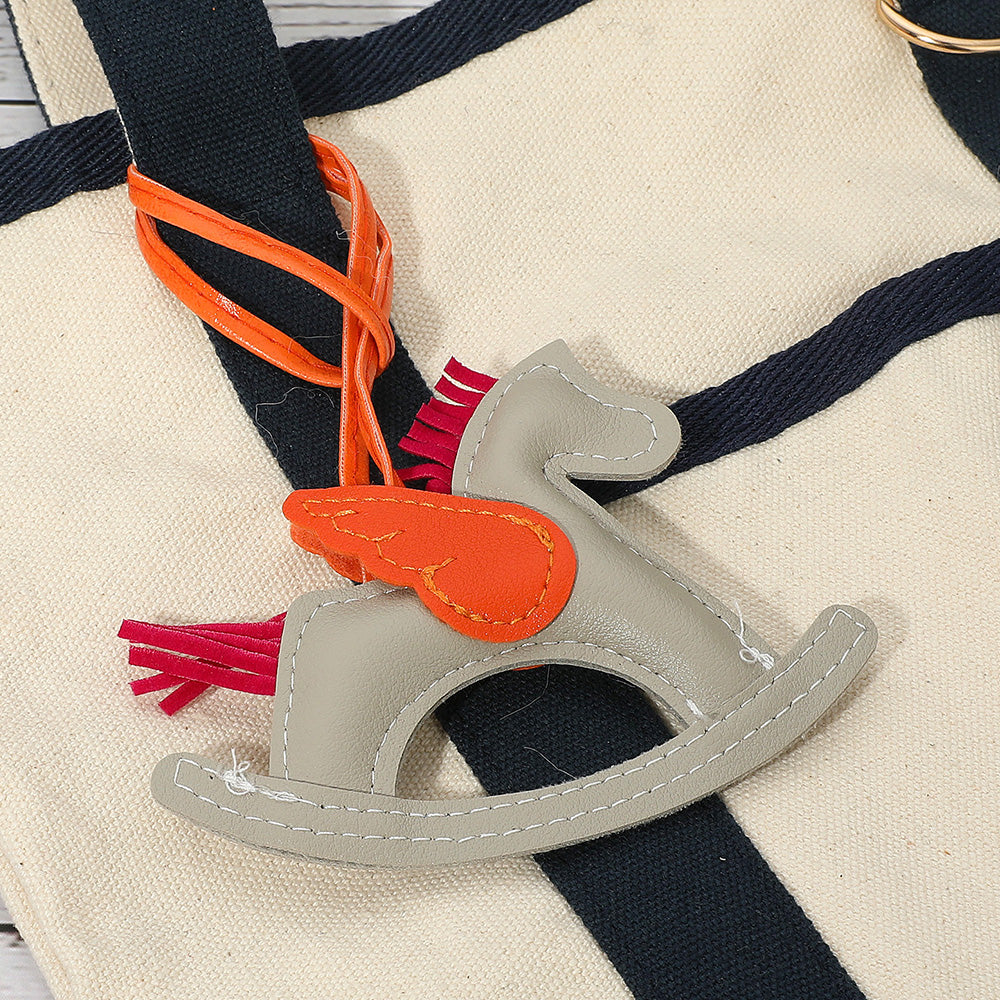 Faux Leather Winged Rocking Horse Bag Charm