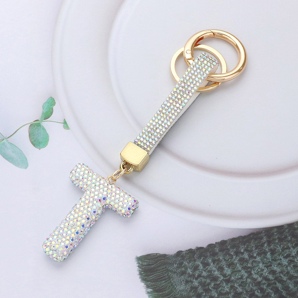 Bling Studded Monogram Initial T Keychain