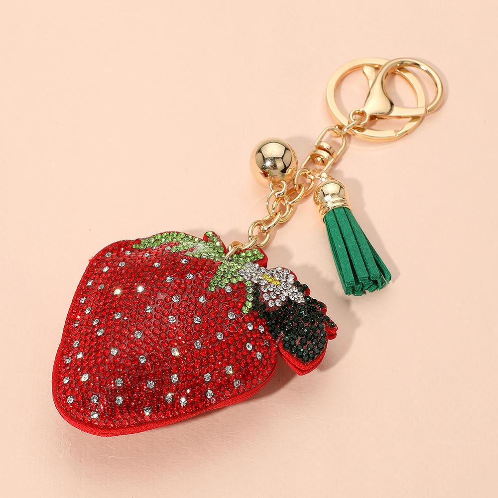Bling Studded Strawberry Keychain Bag Charm 6.25" L / 2.5" X 3"